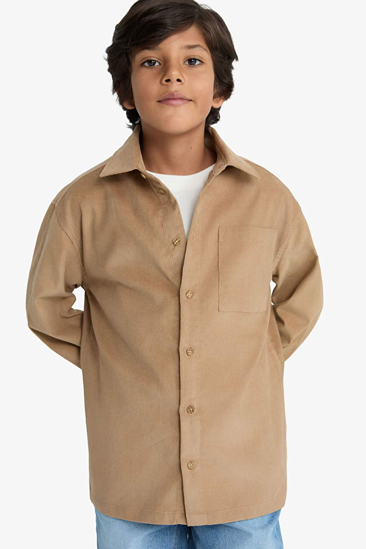 Erkek Çocuk Polo Yaka Fitilli Kadife Uzun Kollu Gömlek