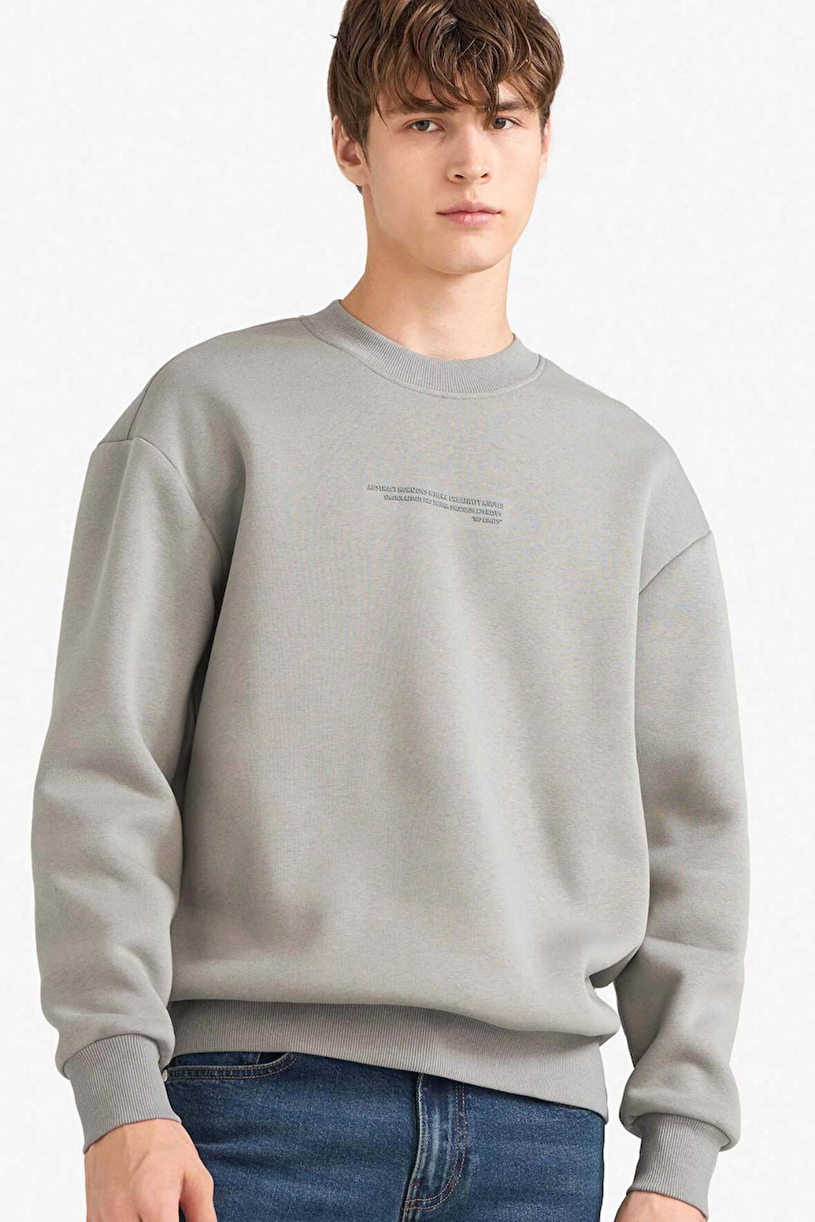 Boxy Fit Bisiklet Yaka Baskılı Sweatshirt