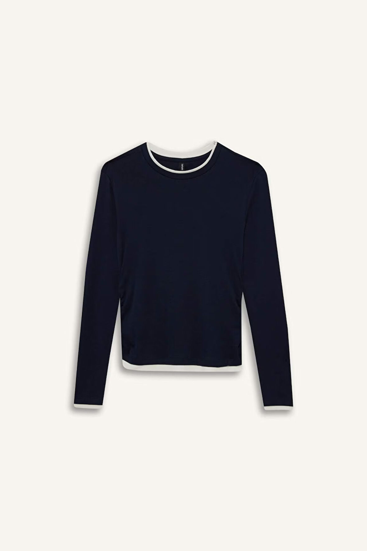 Slim Fit Dar Kesim Bisiklet Yaka Ribana Uzun Kollu Tişört