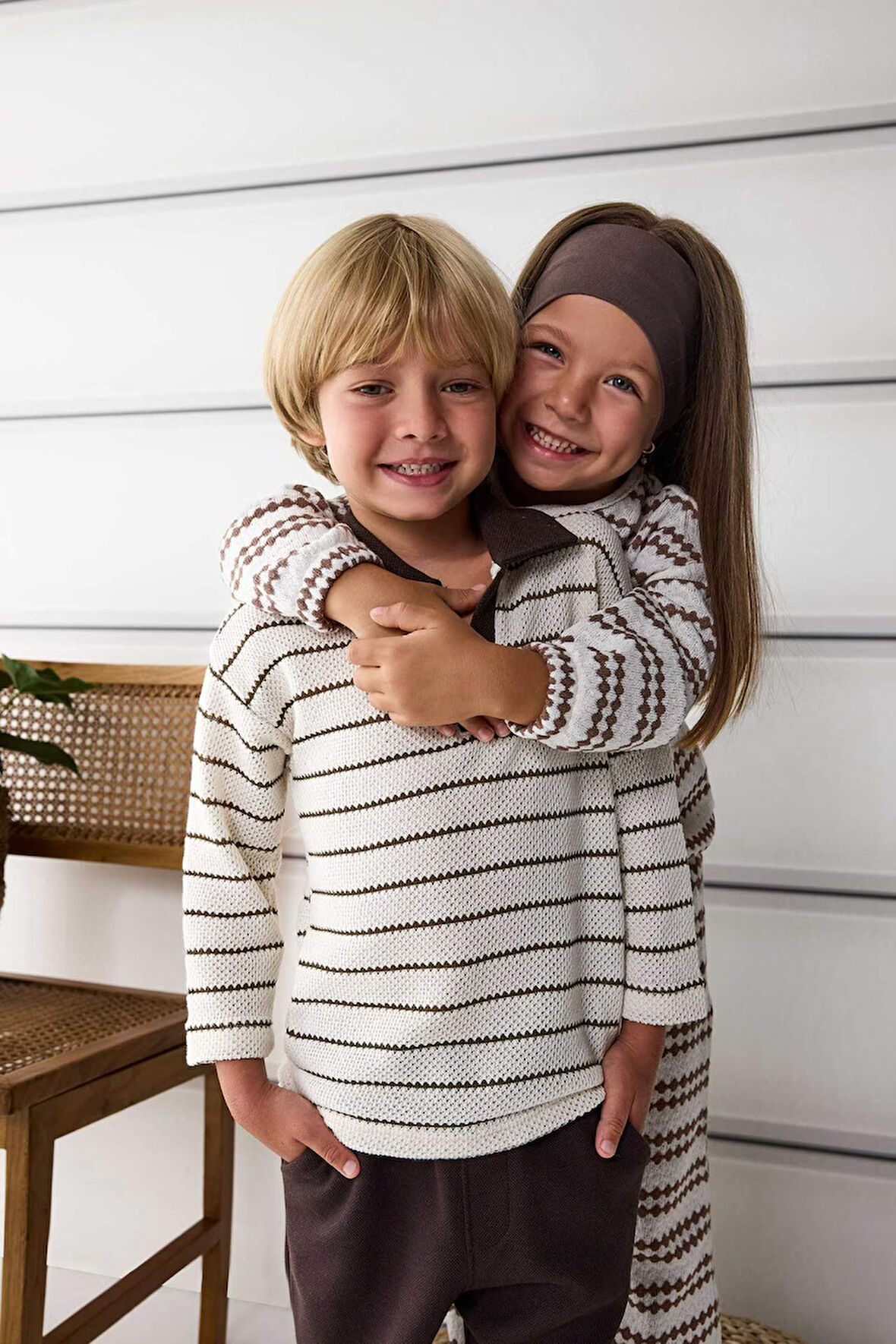 Erkek Bebek Gömlek Yaka Triko Görünümlü Çizgili Uzun Kollu Tişört