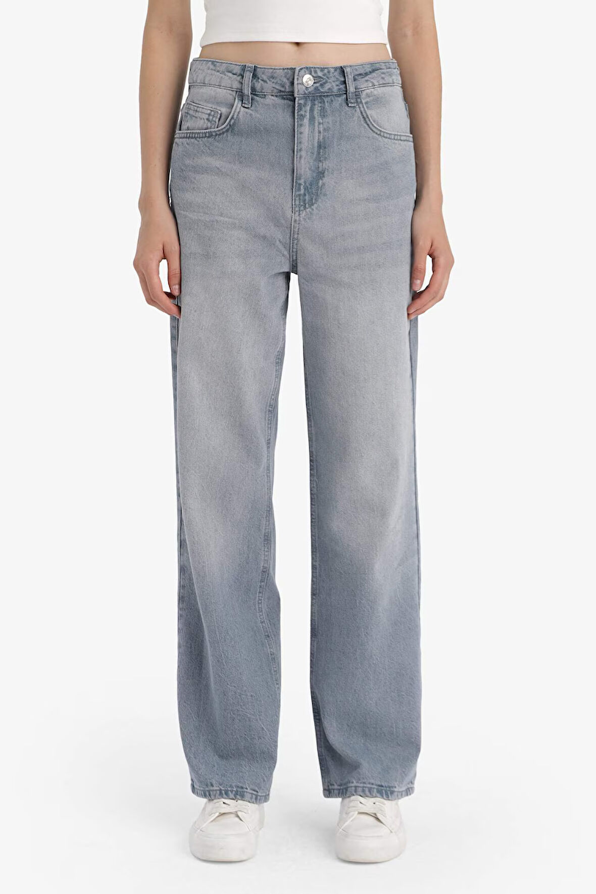 90's Wide Leg Yüksek Bel Uzun Jean Yıkamalı Pantolon