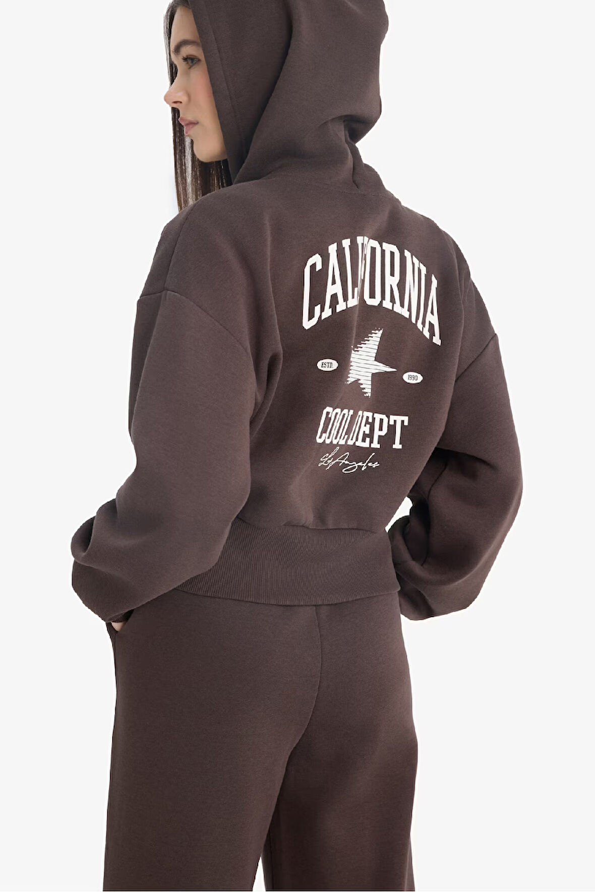 Coool Oversize Geniş Kalıp Kapüşonlu Sırt Baskılı Fermuarlı Sweatshirt