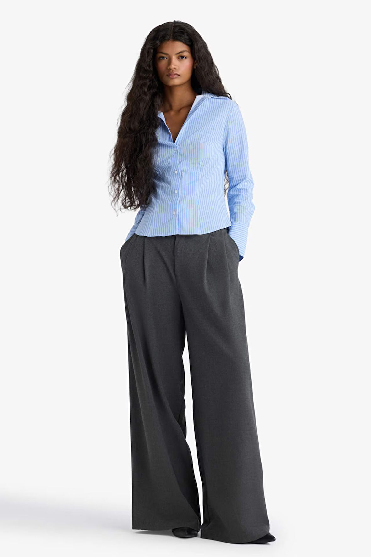 Wide Leg Çift Cepli Yüksek Bel Uzun Boy Pantolon