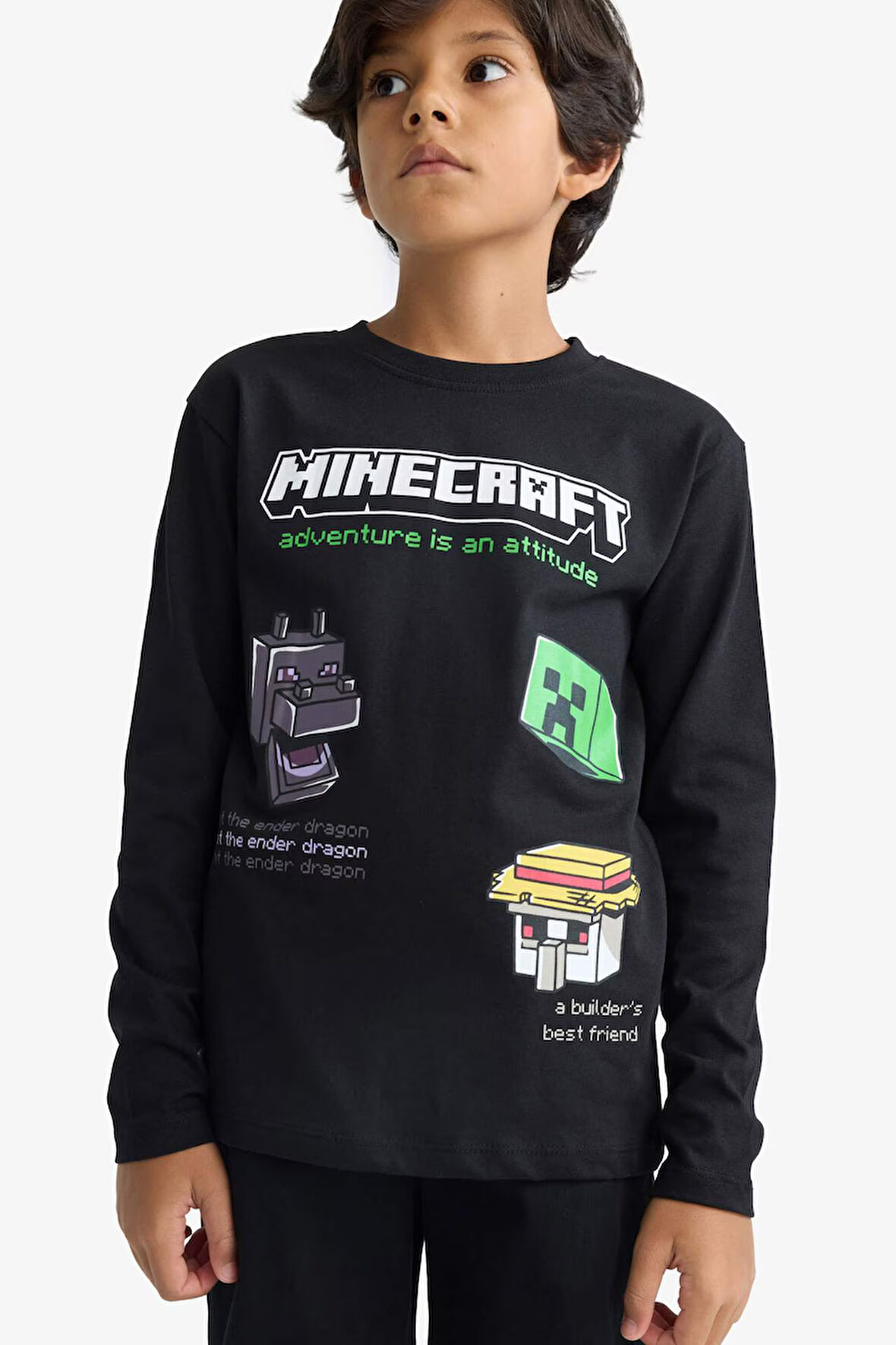 Erkek Çocuk Minecraft Bisiklet Yaka Uzun Kollu Tişört