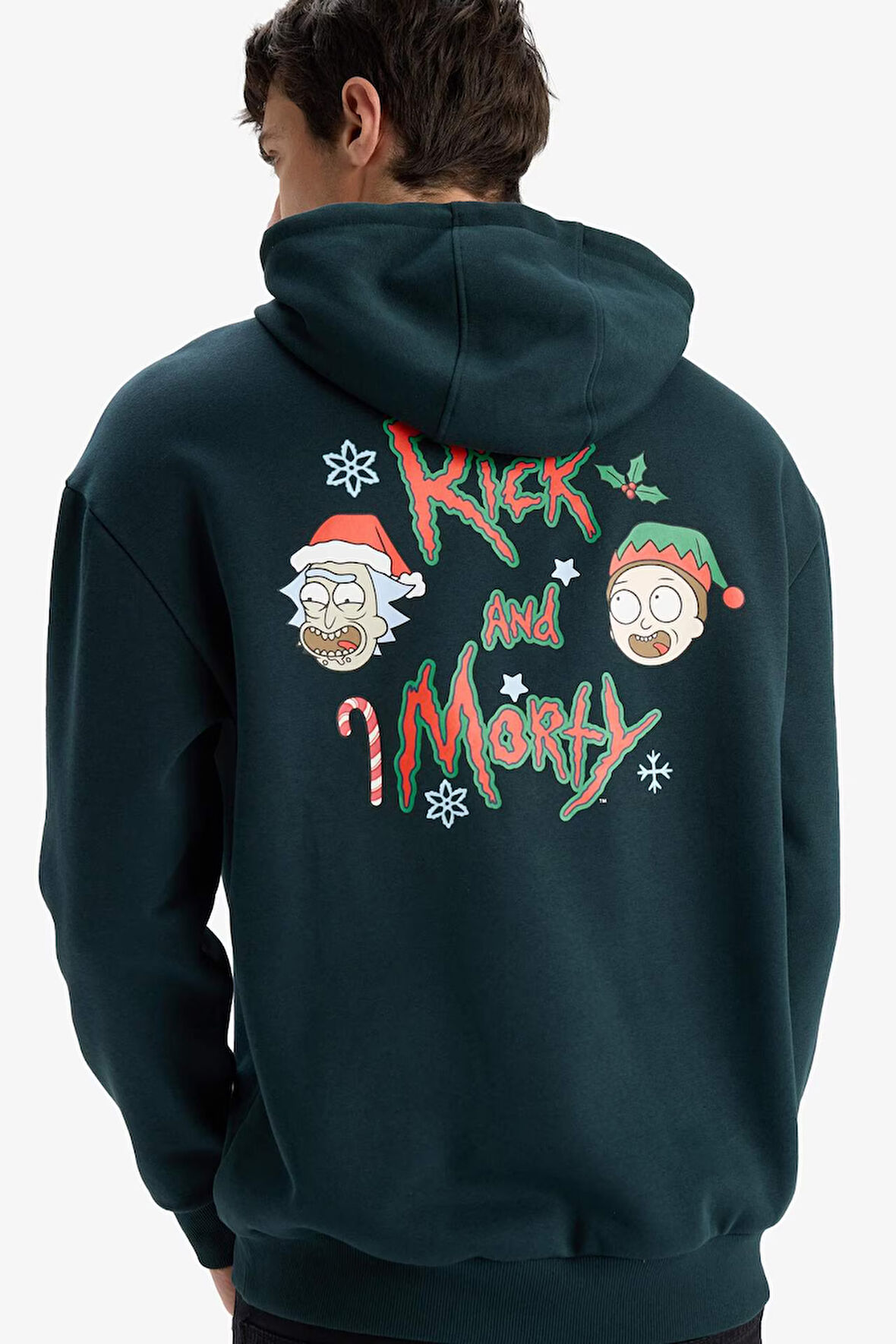 Rick and Morty Boxy Fit Kapüşonlu Sırt Baskılı Sweatshirt