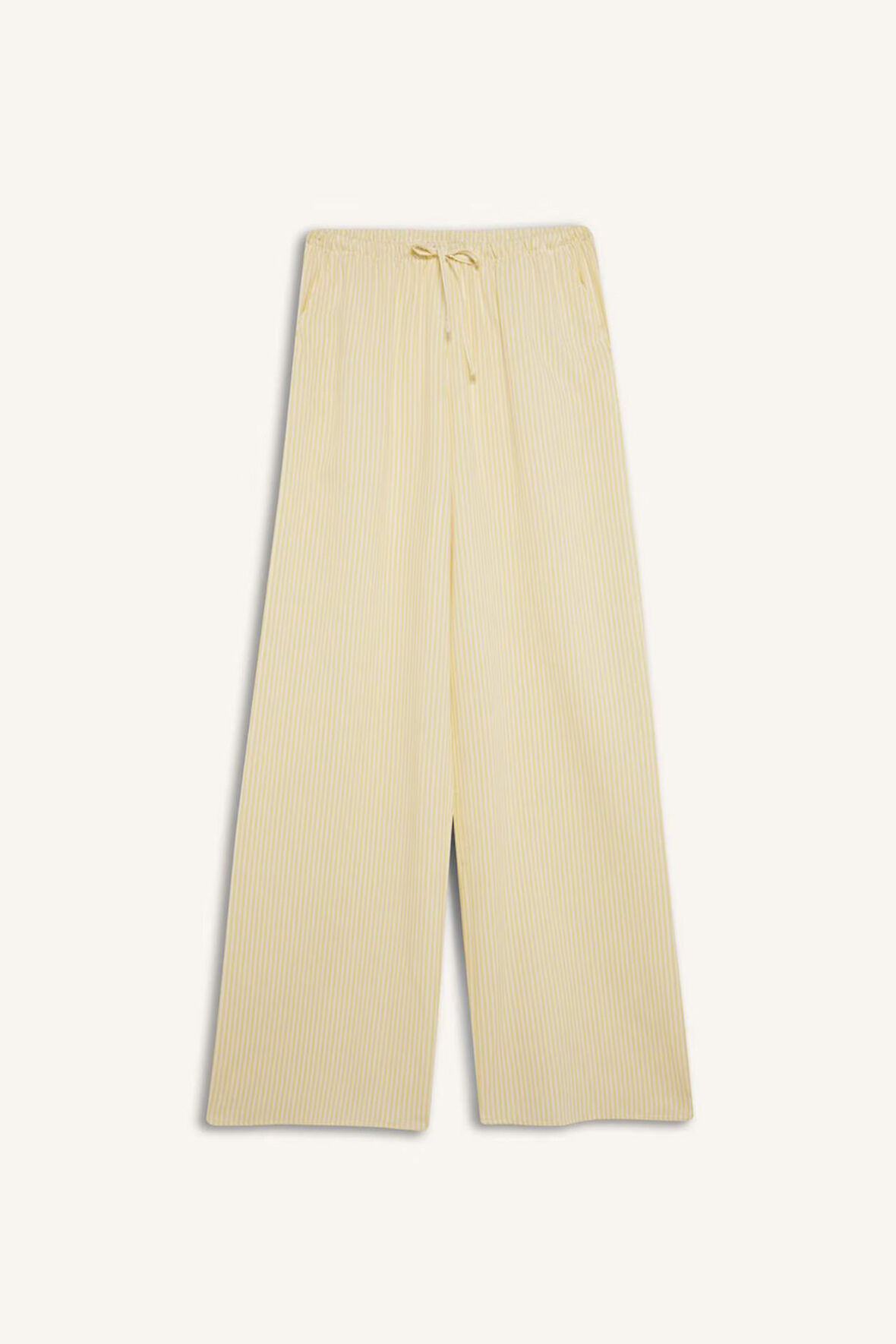 Coool Wide Leg Çizgili Normal Bel Keten Karışımlı Pantolon