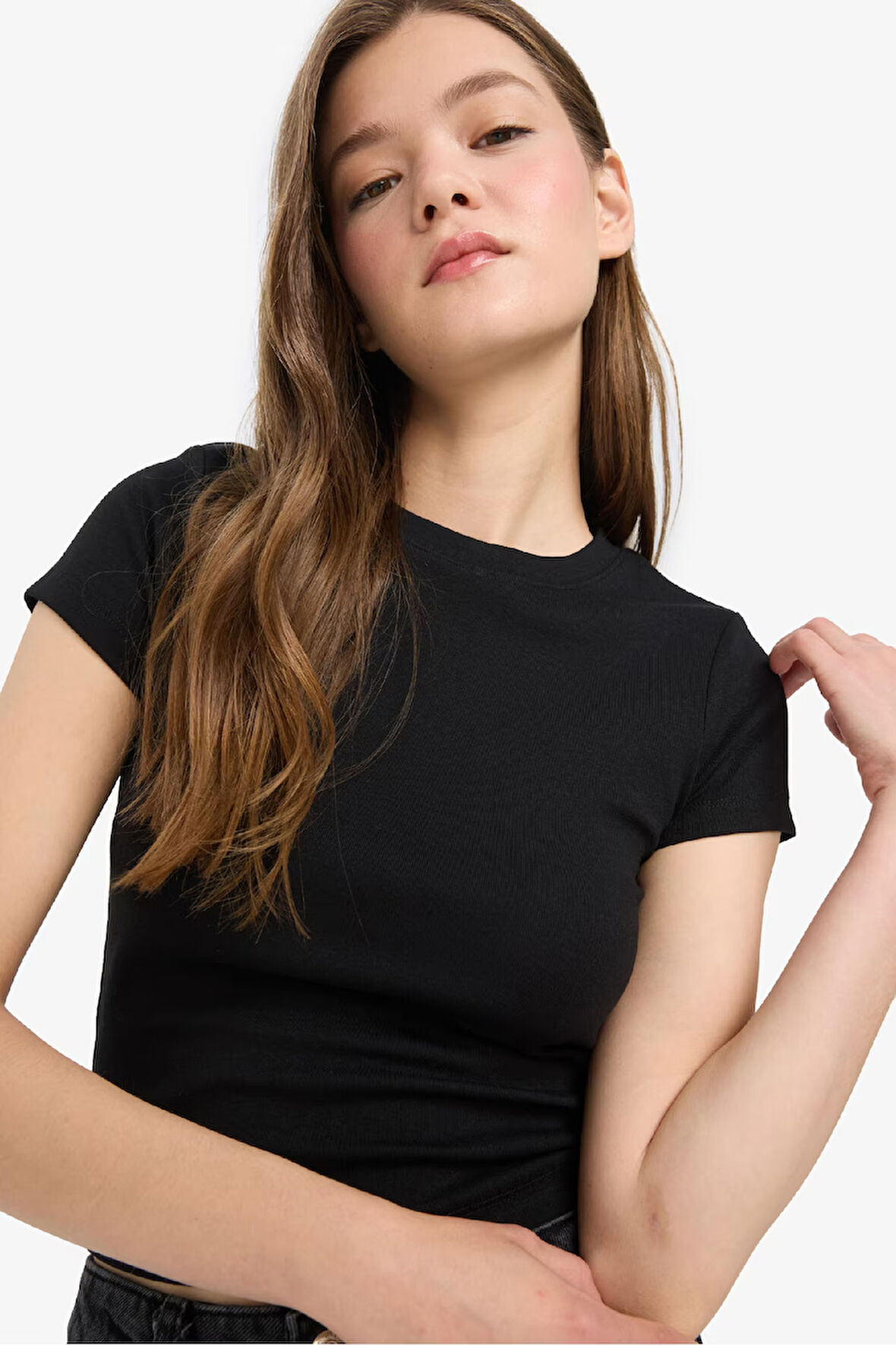 Coool Fitted Bisiklet Yaka Ribana Kısa Kollu Tişört