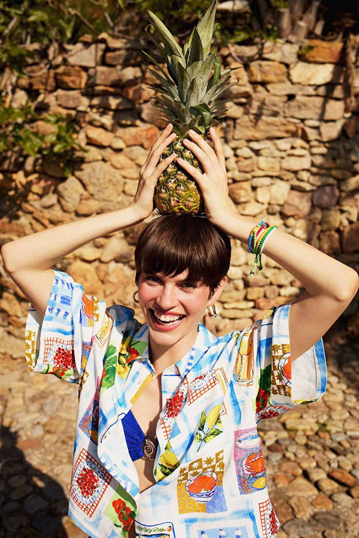 DeFacto Coool Oversize Geniş Kalıp Meyve Desenli Kısa Kollu Gömlek F2761AX25SMWT32