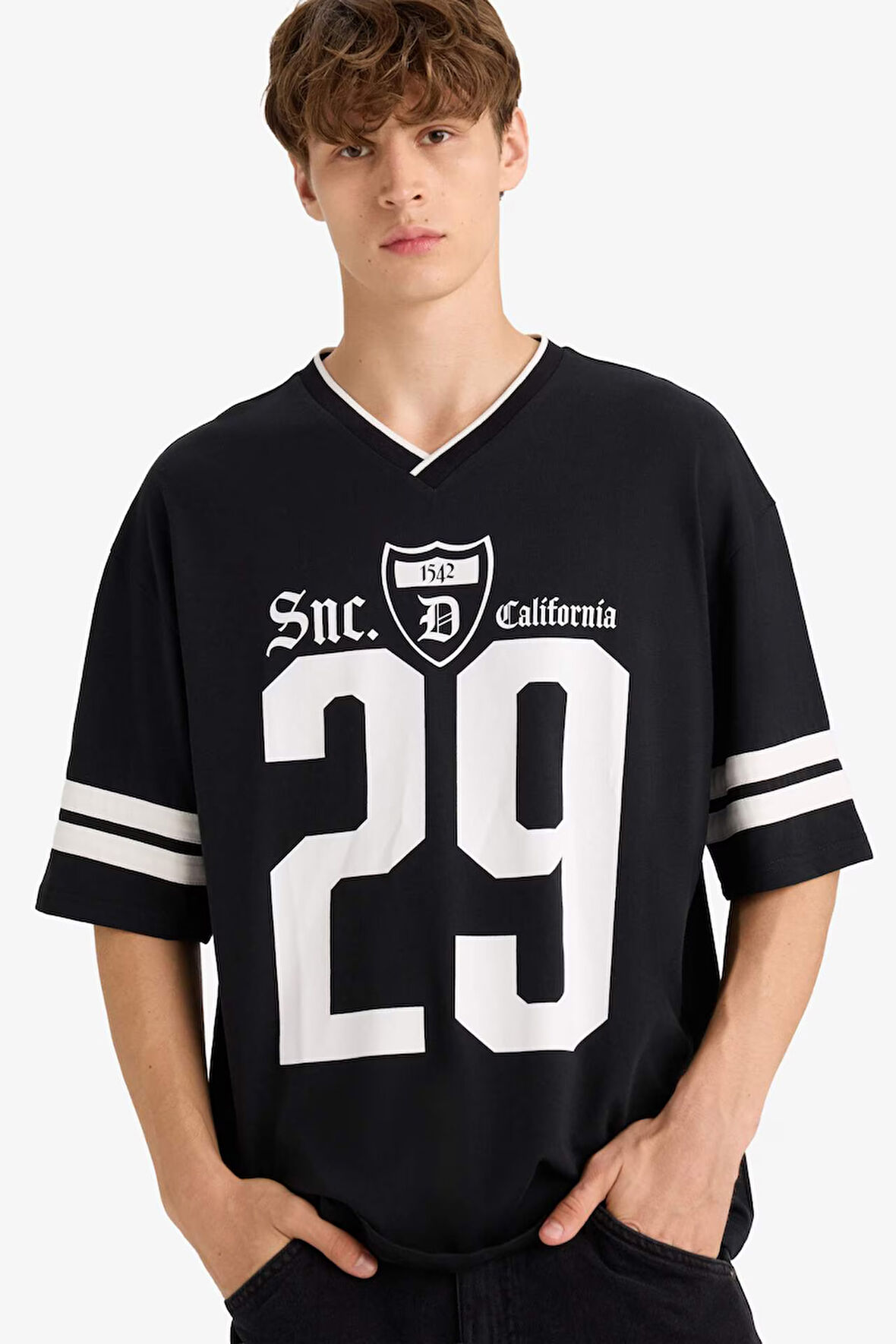 Loose Fit Bisiklet Yaka Baskılı Kısa Kollu Tişört