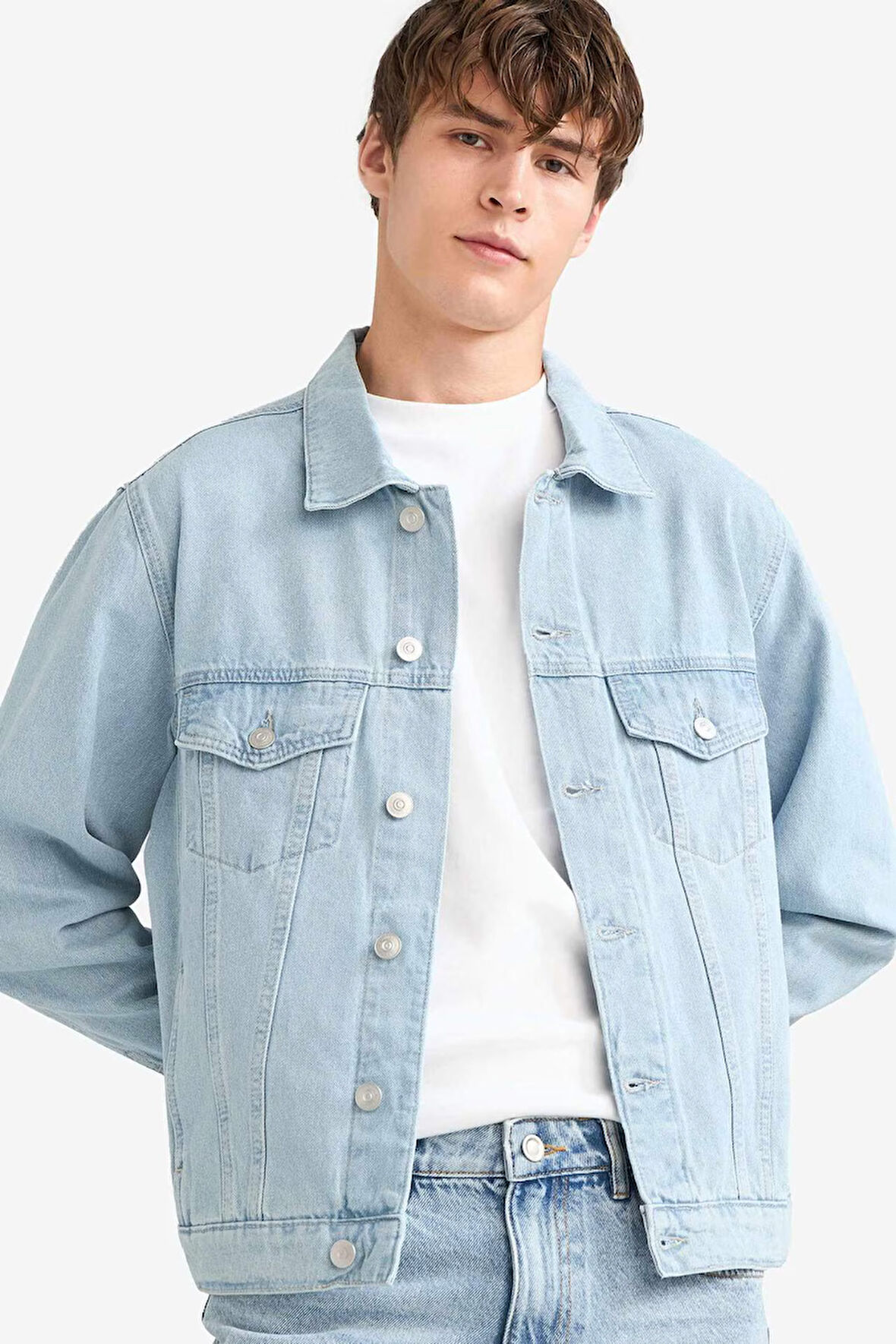 Regular Fit Düğmeli Jean Ceket