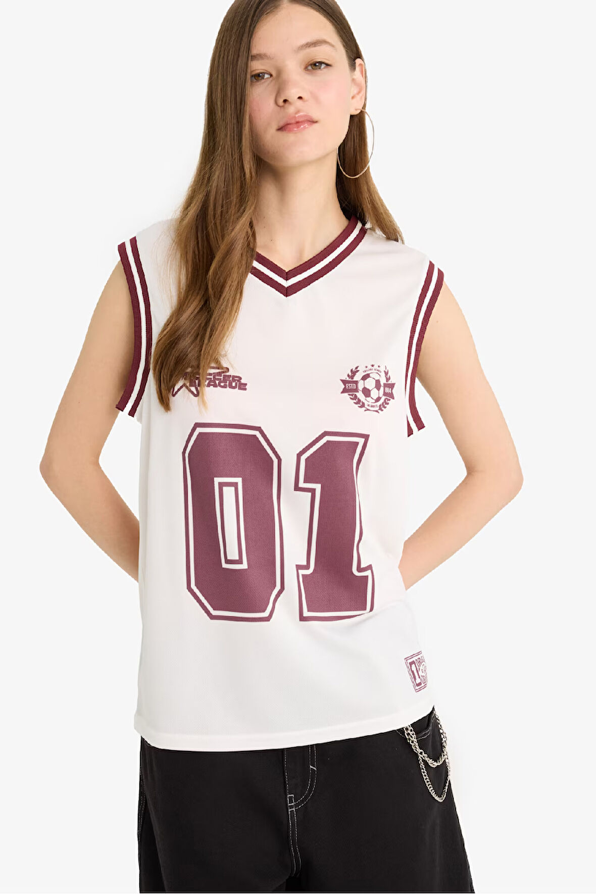 Coool Oversize Geniş Kalıp Baskılı V Yaka Forma Kumaşı Atlet