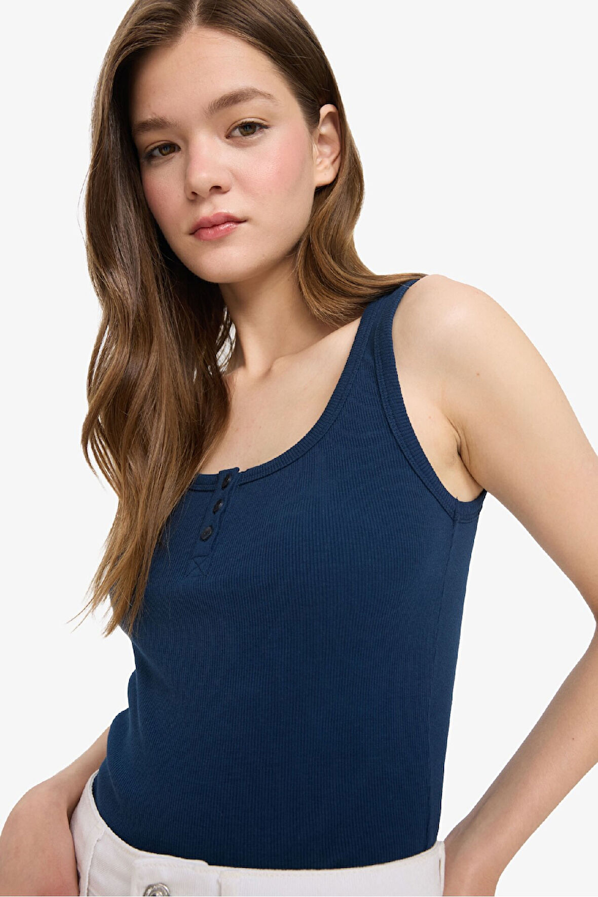 Coool Fitted Düğmeli Fitilli Kaşkorse Atlet