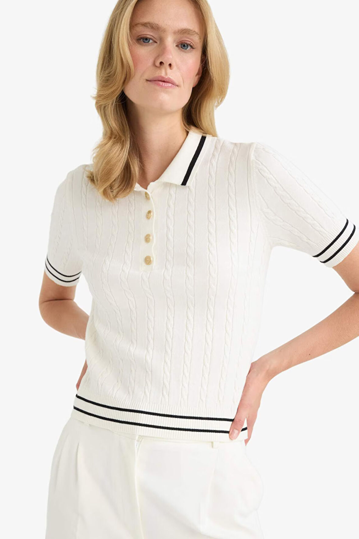 Regular Fit Polo Yaka Kısa Kollu Kazak