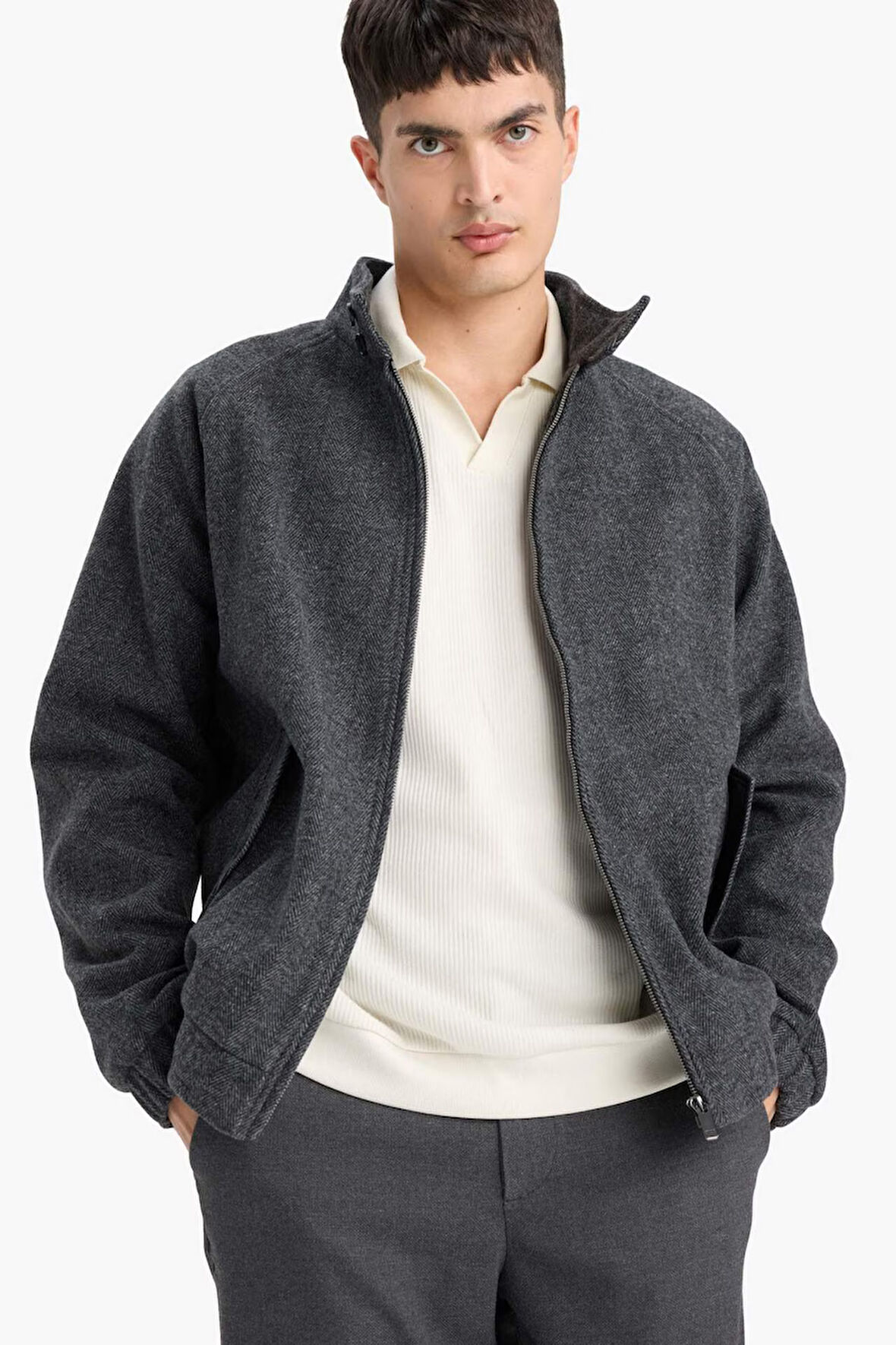 Regular Fit Dik Yaka Cepli Fermuarlı Astarlı Mont