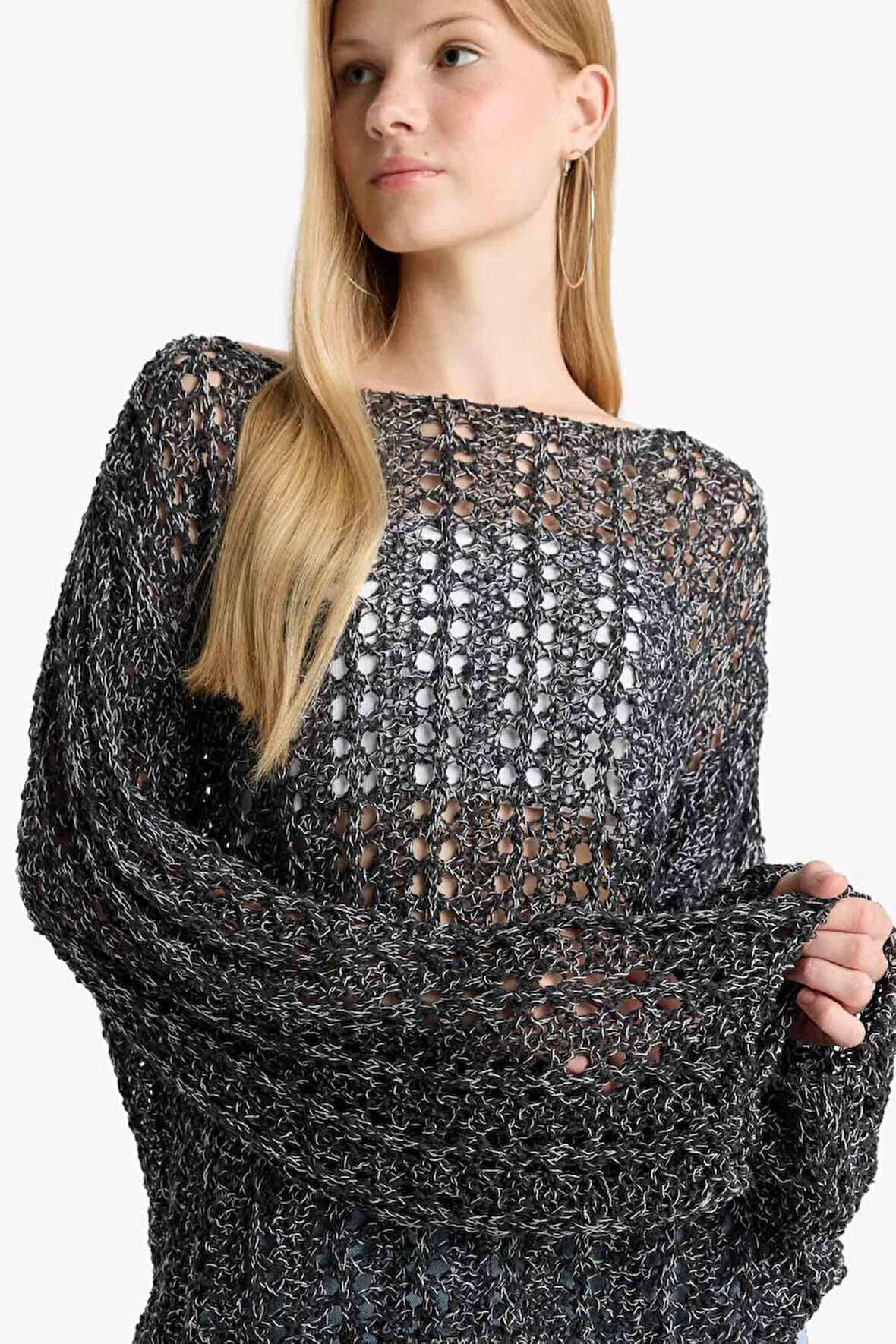 Coool Oversize Geniş Kalıp Kayık Yaka Kroşe Kazak