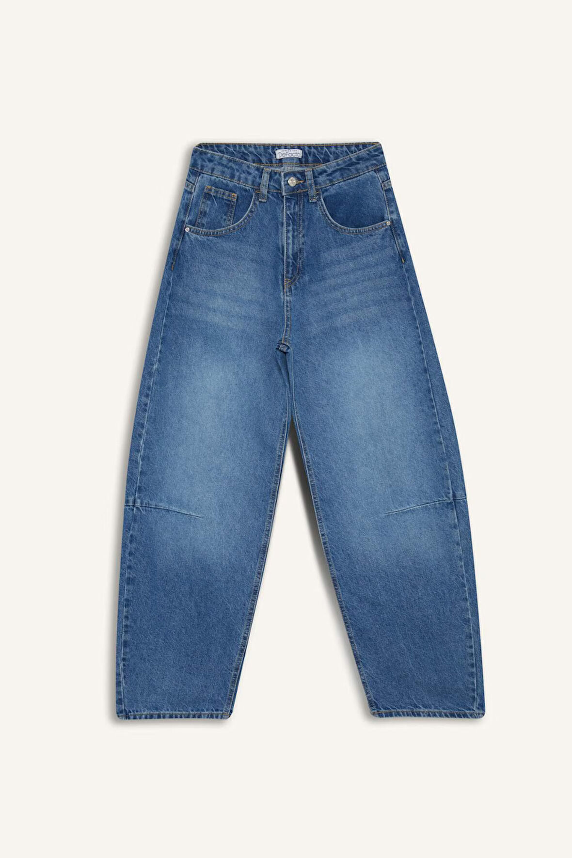 Barrel Fit Normal Bel Bilek Boy Jean Yıkamalı Pantolon