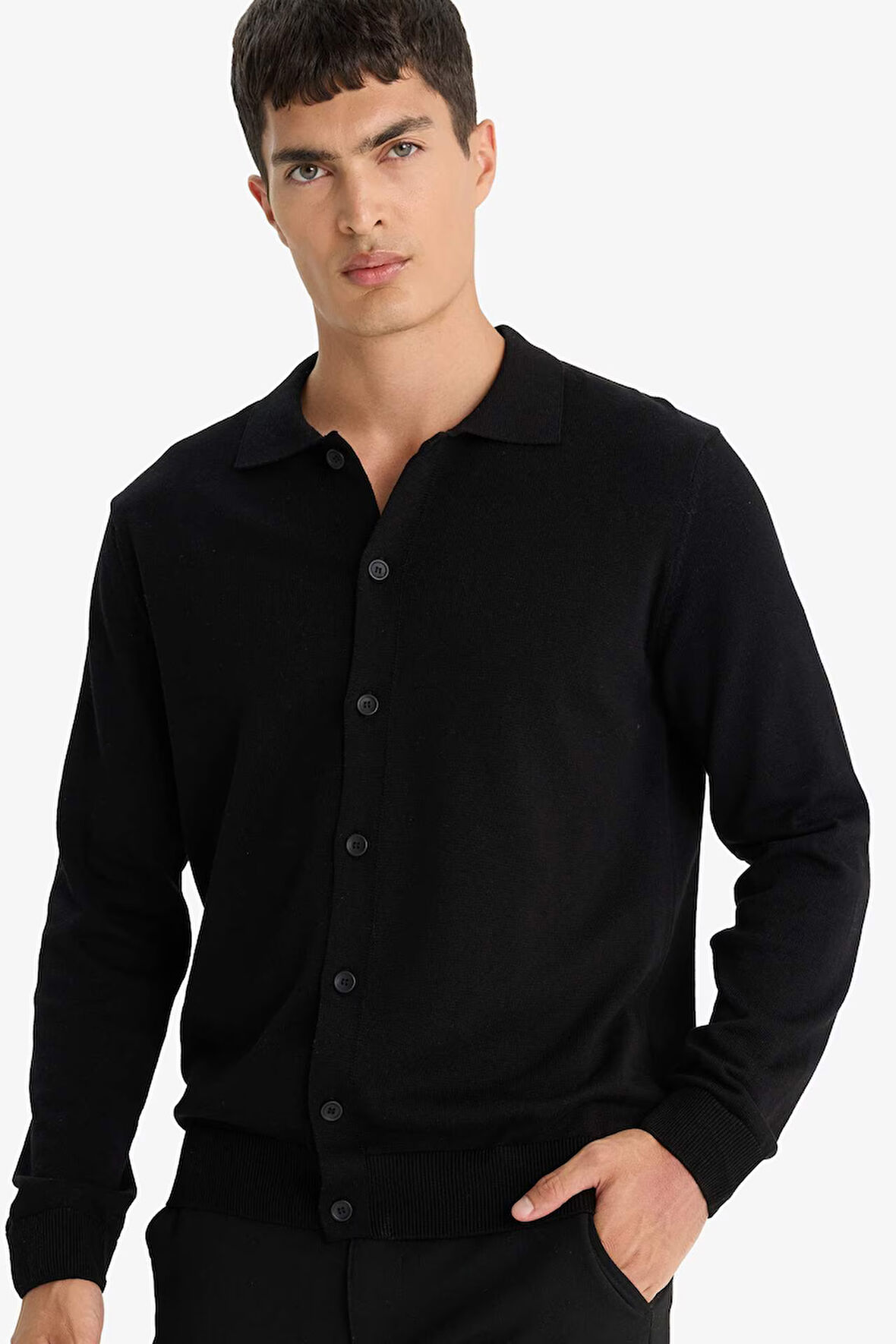 Standart Fit Polo Yaka Triko Hırka