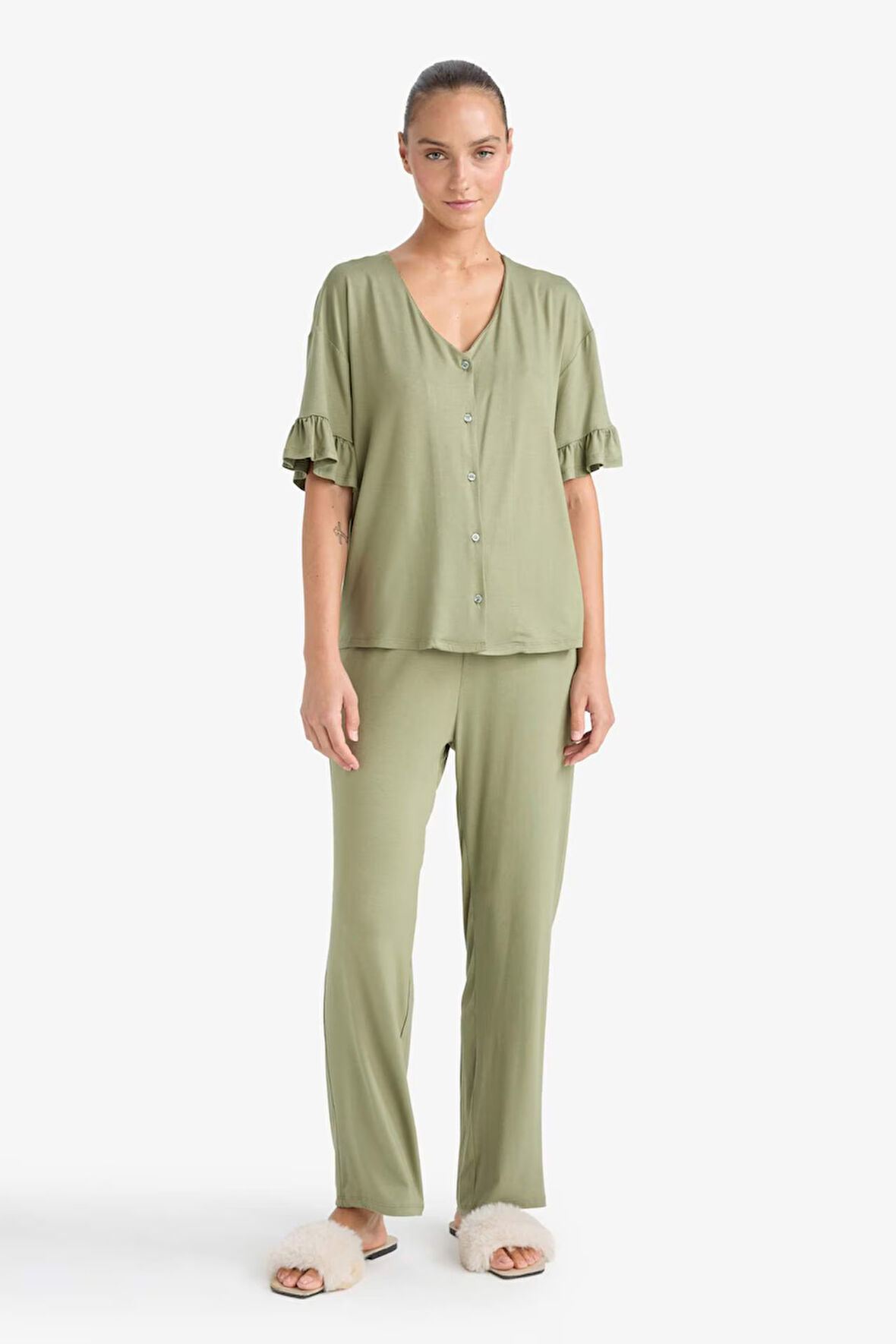 Pijama Takımı Regular Fit Kısa Kollu Üst Uzun Alt-Fall in Love