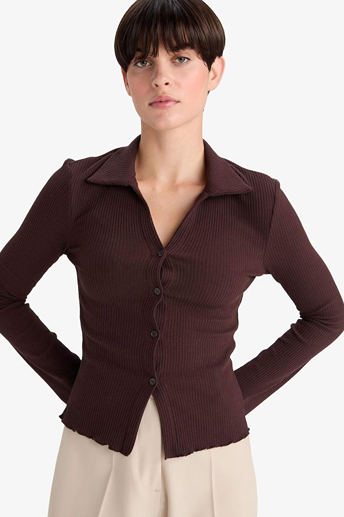 Fitted Polo Yaka Fitilli Kaşkorse Hırka