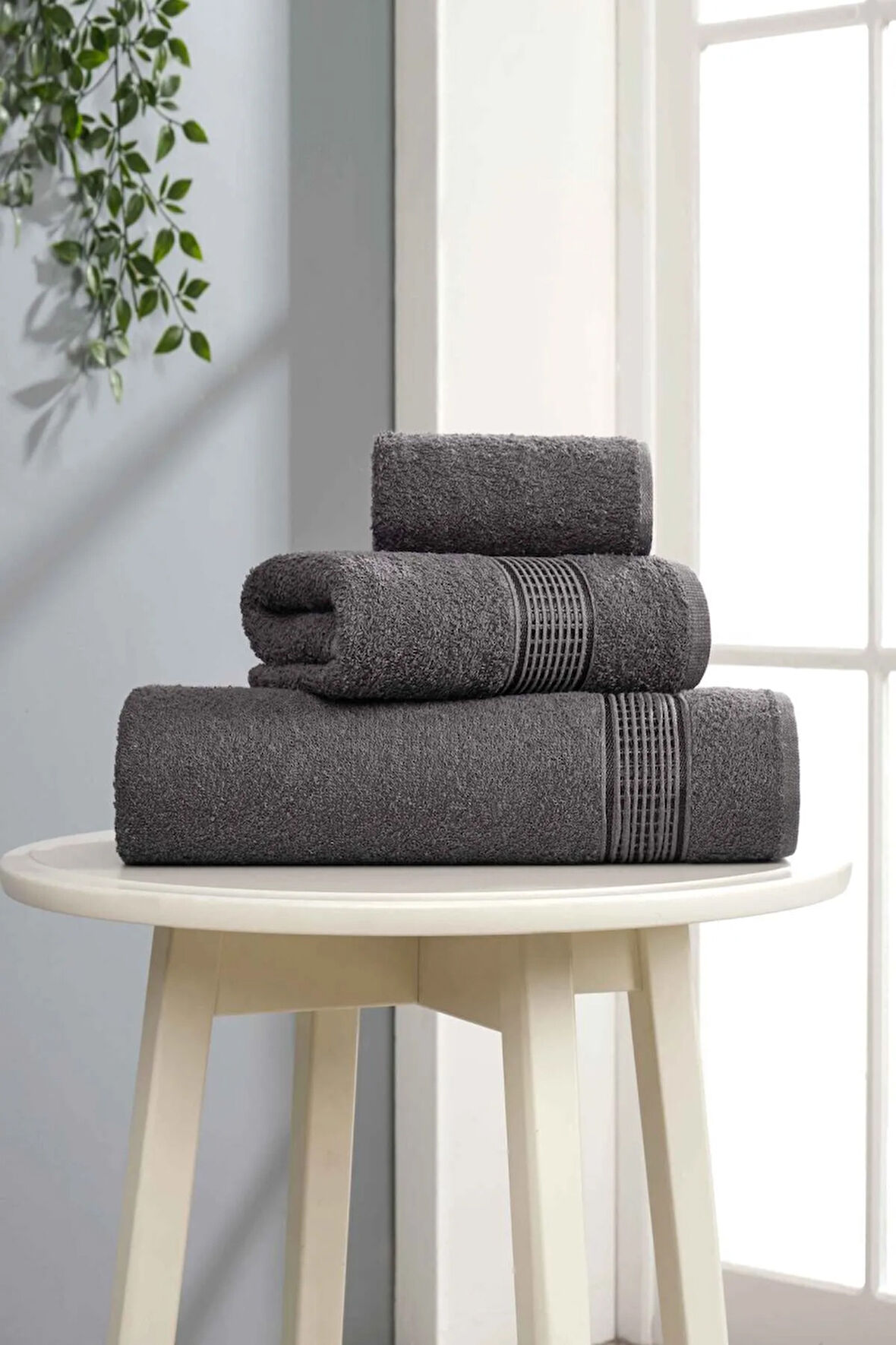 3'lü Ezgi Antrasit Havlu Seti