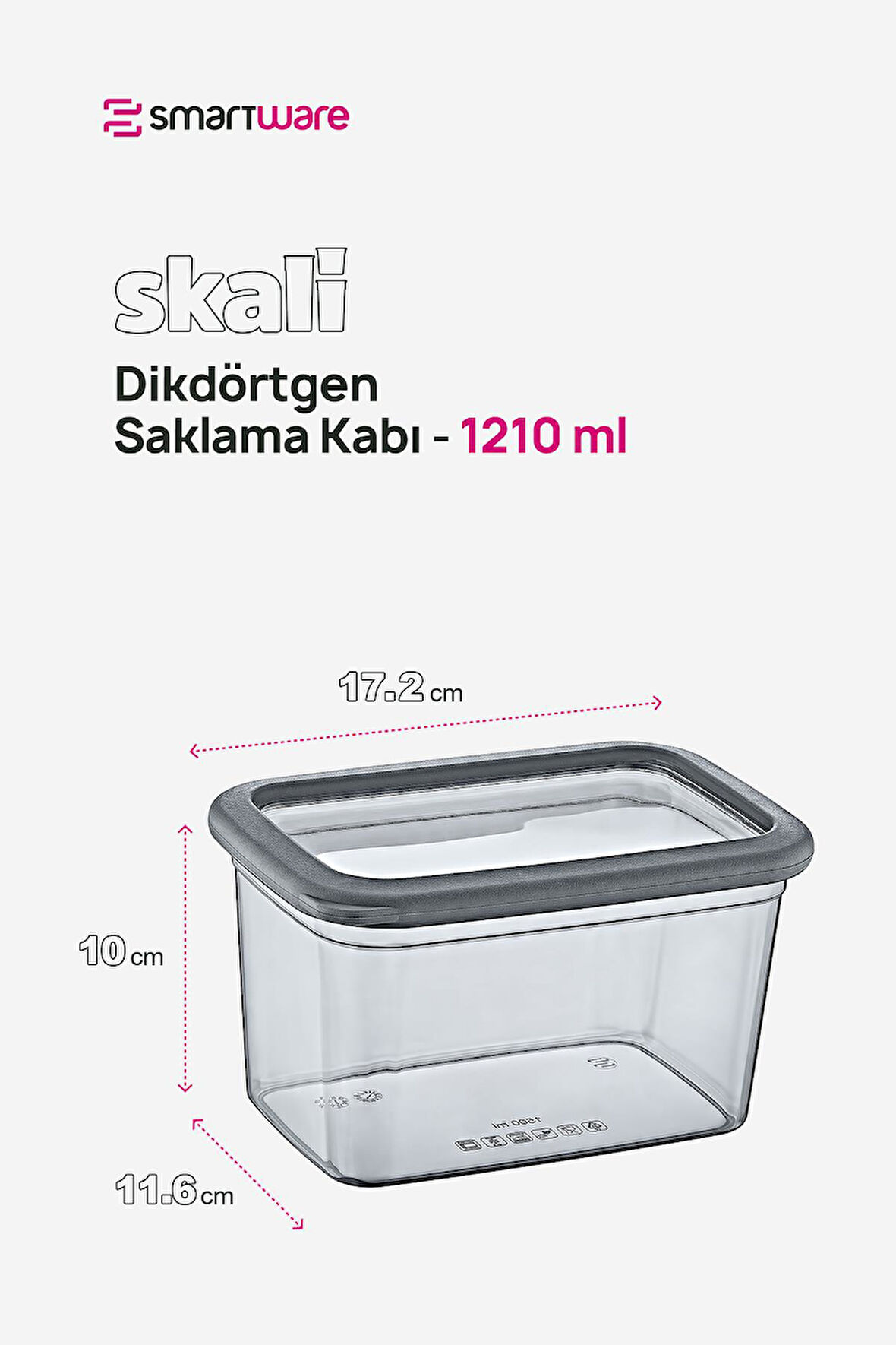 Smartware 6'Lı Set Skali Dikdörtgen Saklama Kabı Antrasit 1210 ML 