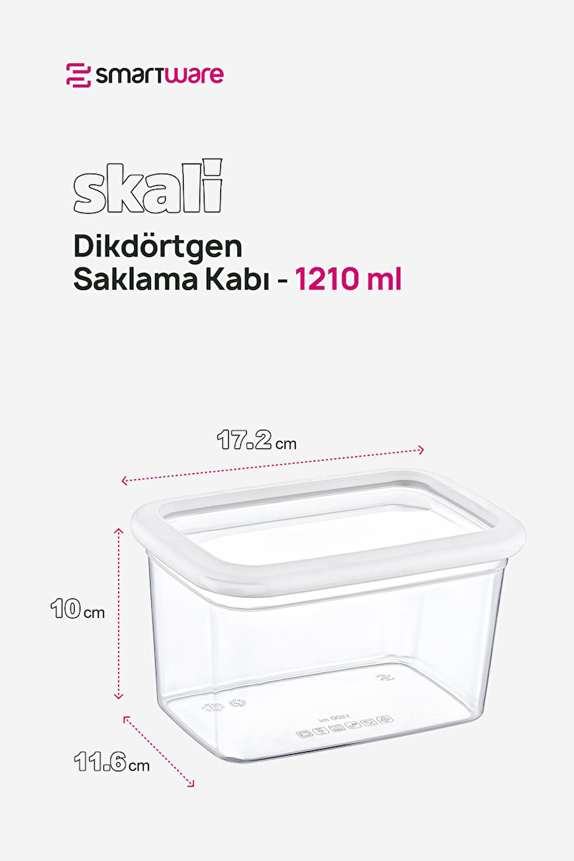 Smartware 12'Li Set Skali Dikdörtgen Saklama Kabı Beyaz 1210 ML