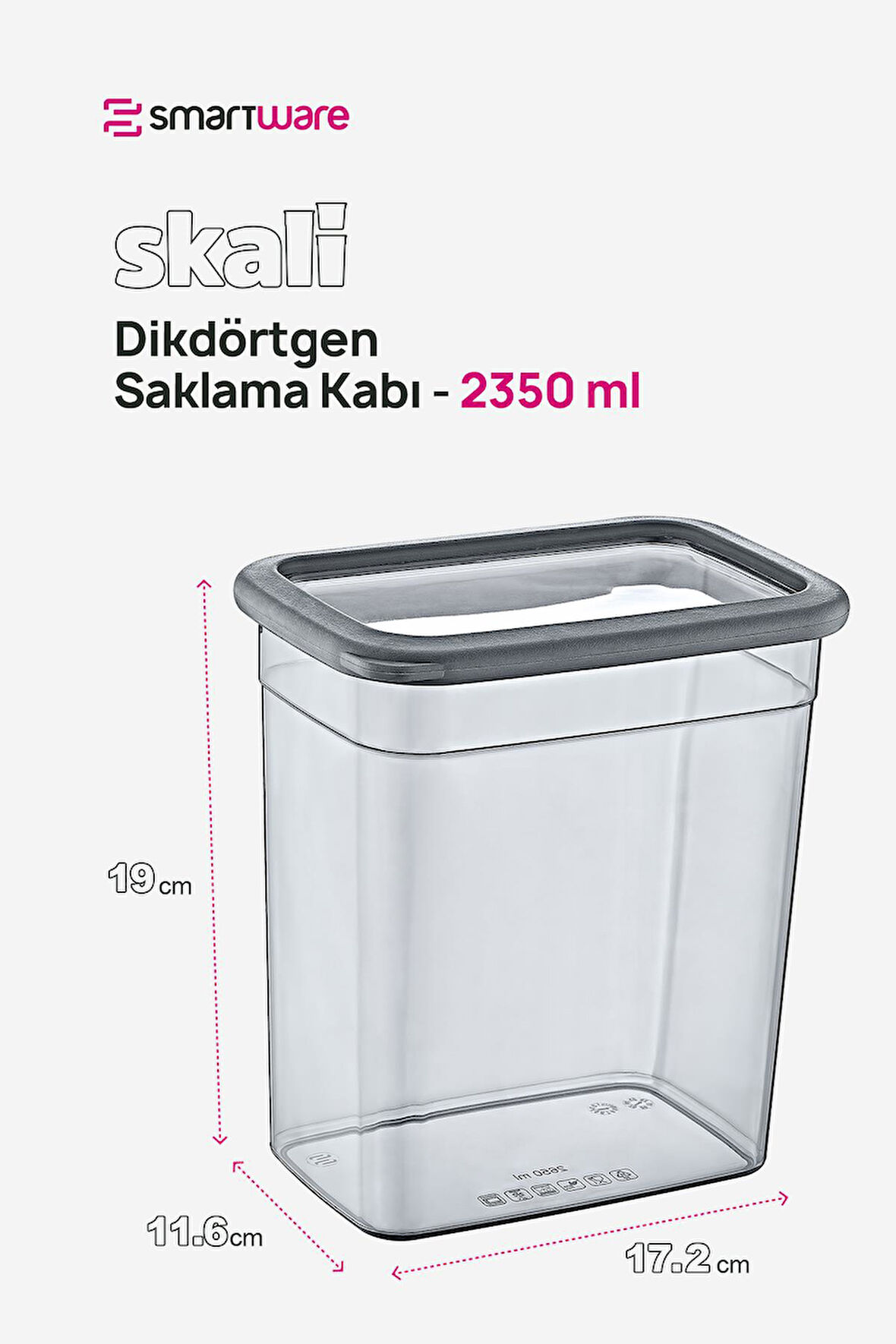 Smartware 12'Li Set Skali Dikdörtgen Saklama Kabı Antrasit 2350 ML