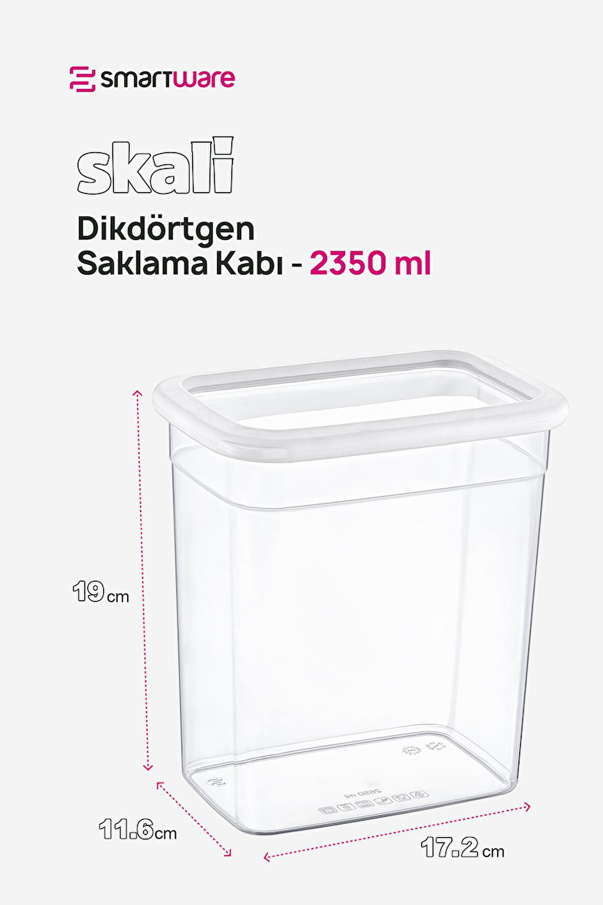 Smartware 12'Li Set Skali Dikdörtgen Saklama Kabı Beyaz 2350 ML