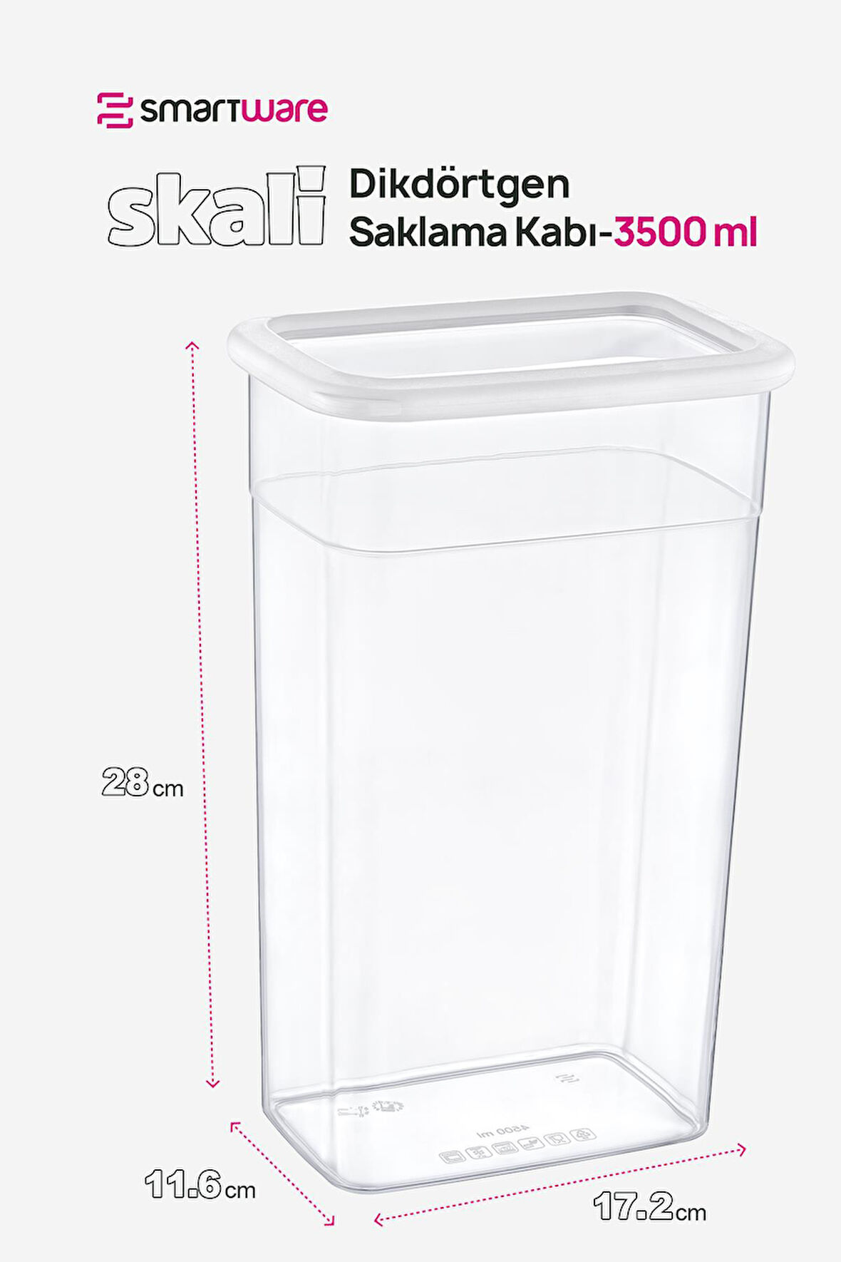 Smartware 12'Li Set Skali Dikdörtgen Saklama Kabı Beyaz 3500 ML