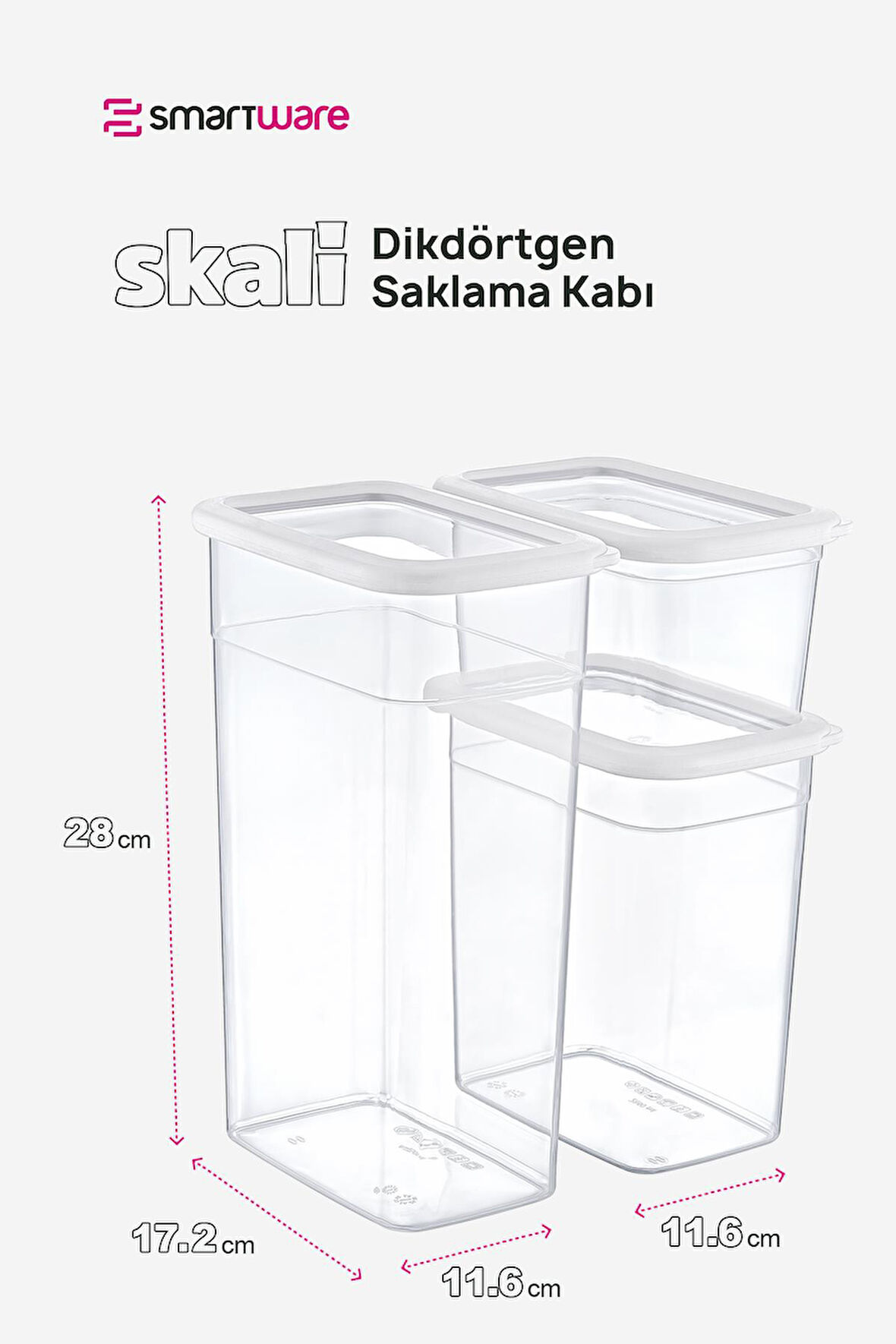 Smartware 2'Li Set Skali Dikdörtgen Saklama Kabı Beyaz (2'şer adet 1210 ml, 2350 ml, 3500 ml)