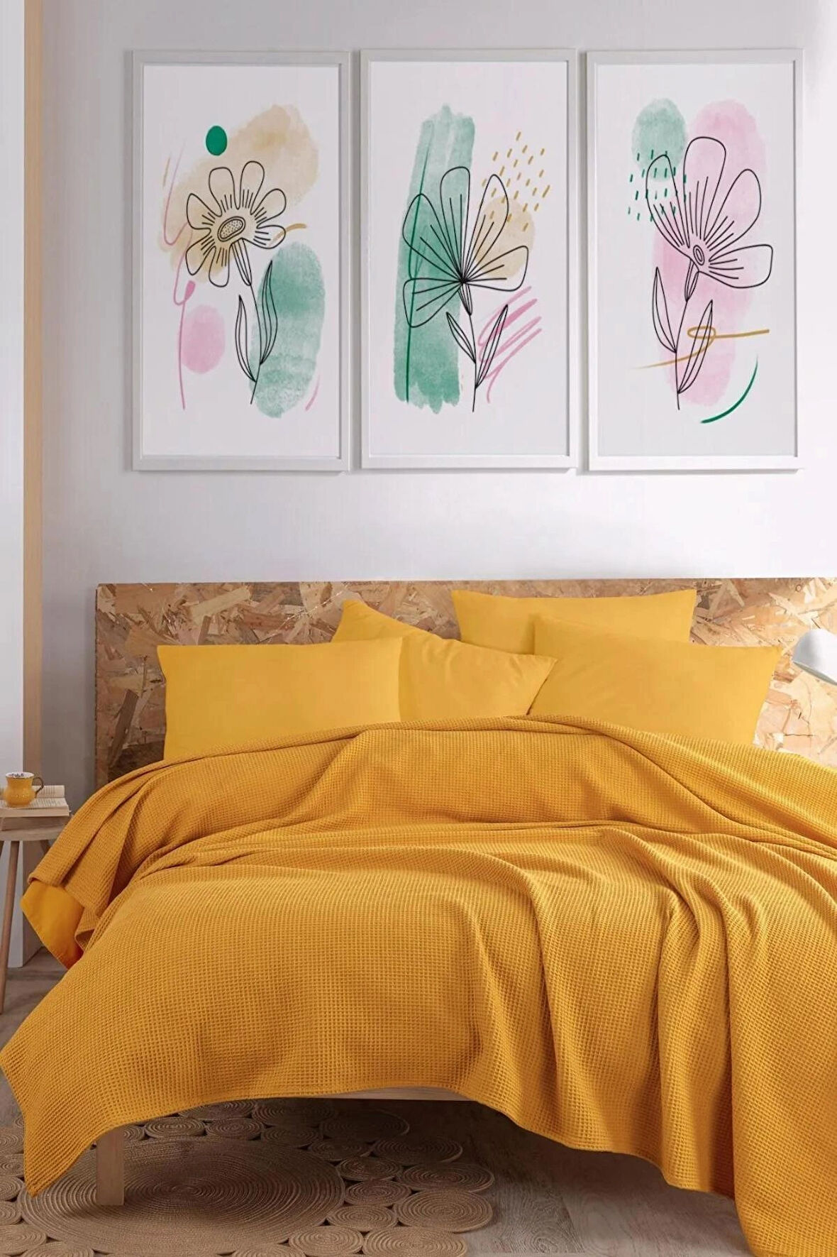 Ecocel Pike Örtü Çift Kişilik 200x230cm Karde Hardal  