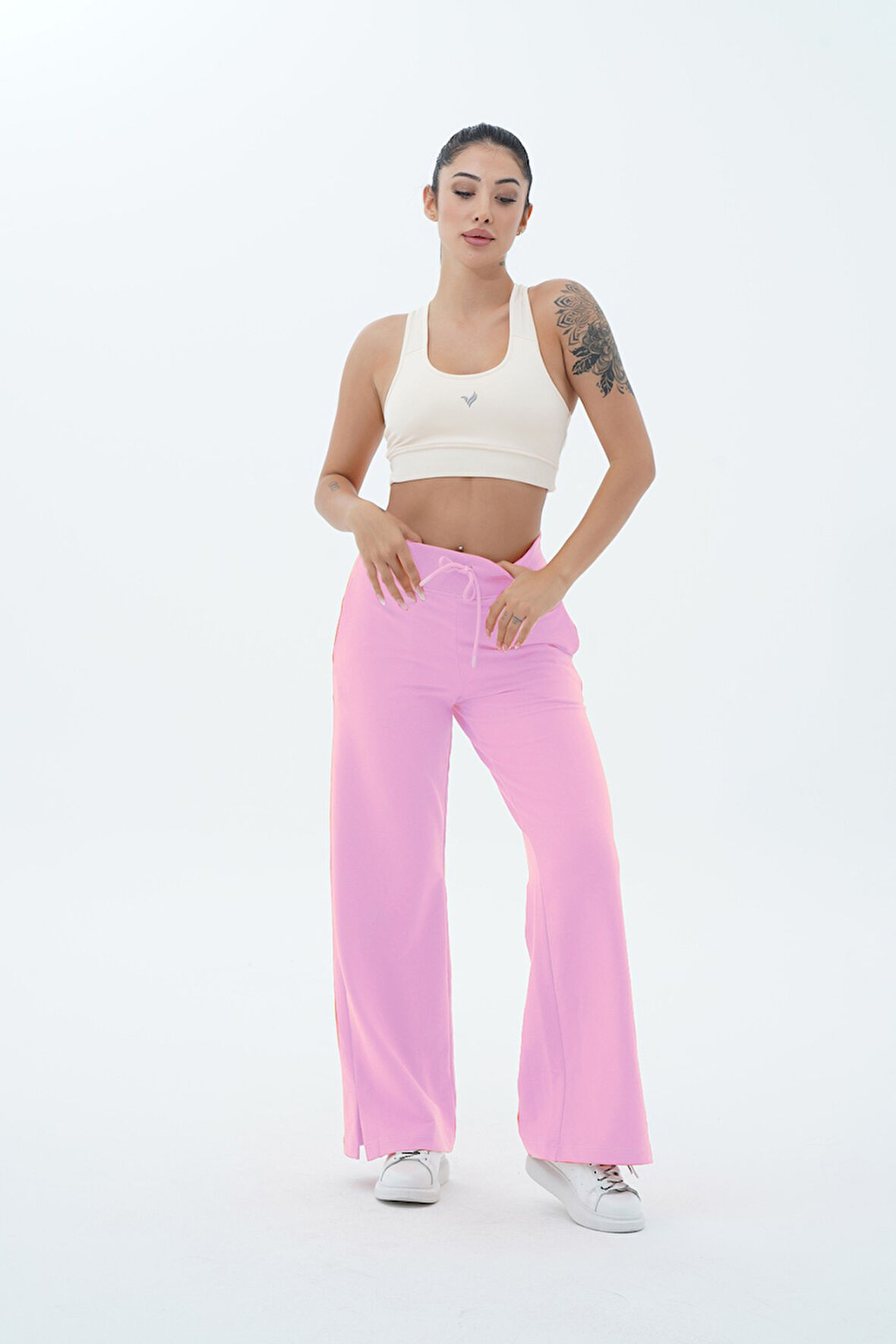 Daily Core - Pudra Yüksek Bel Bol Paça Kadın Palazzo Eşofman Altı