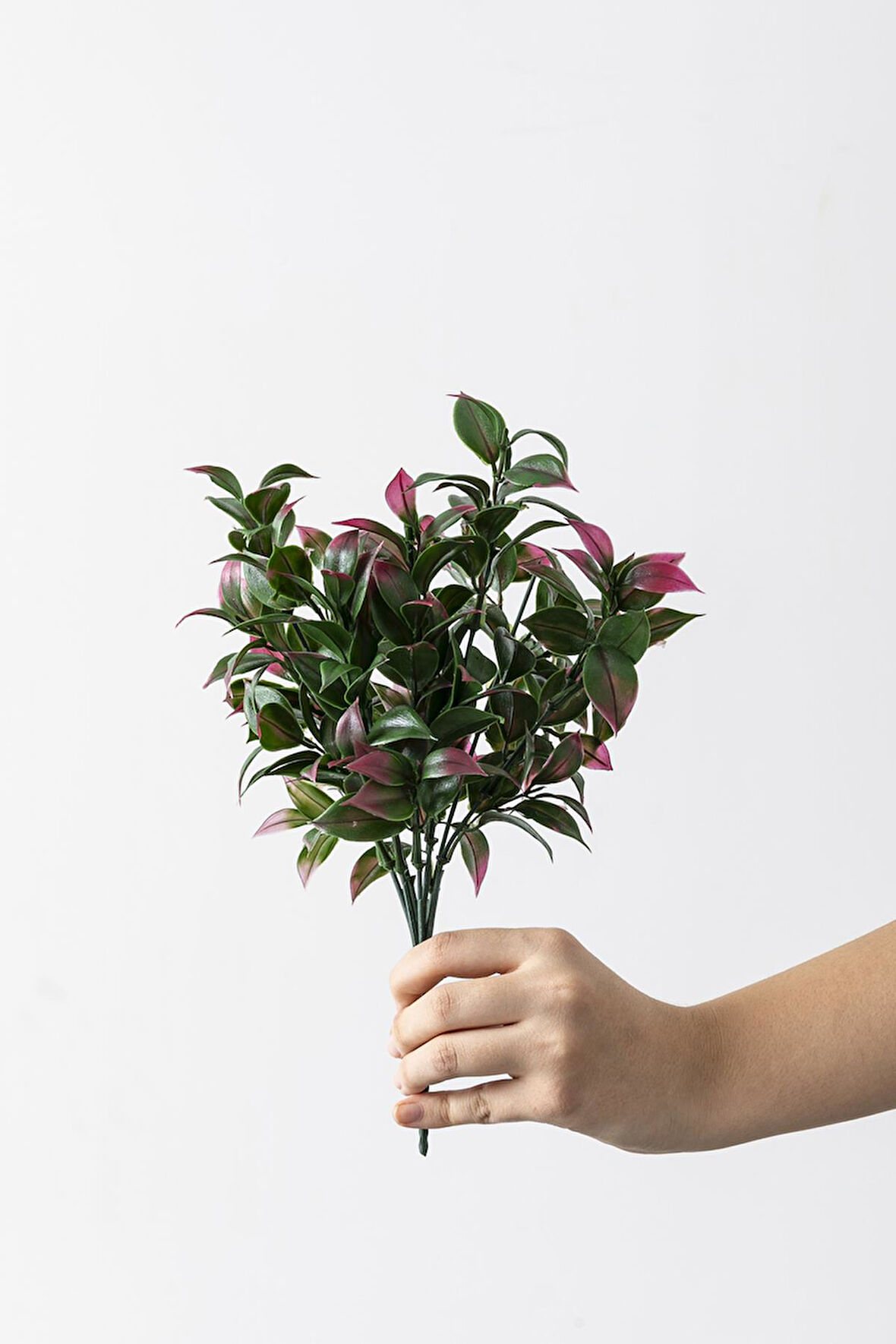 Yapay Limon Yaprağı Demeti Yeşil Pembe 30 Cm 7 Dal(Uv)