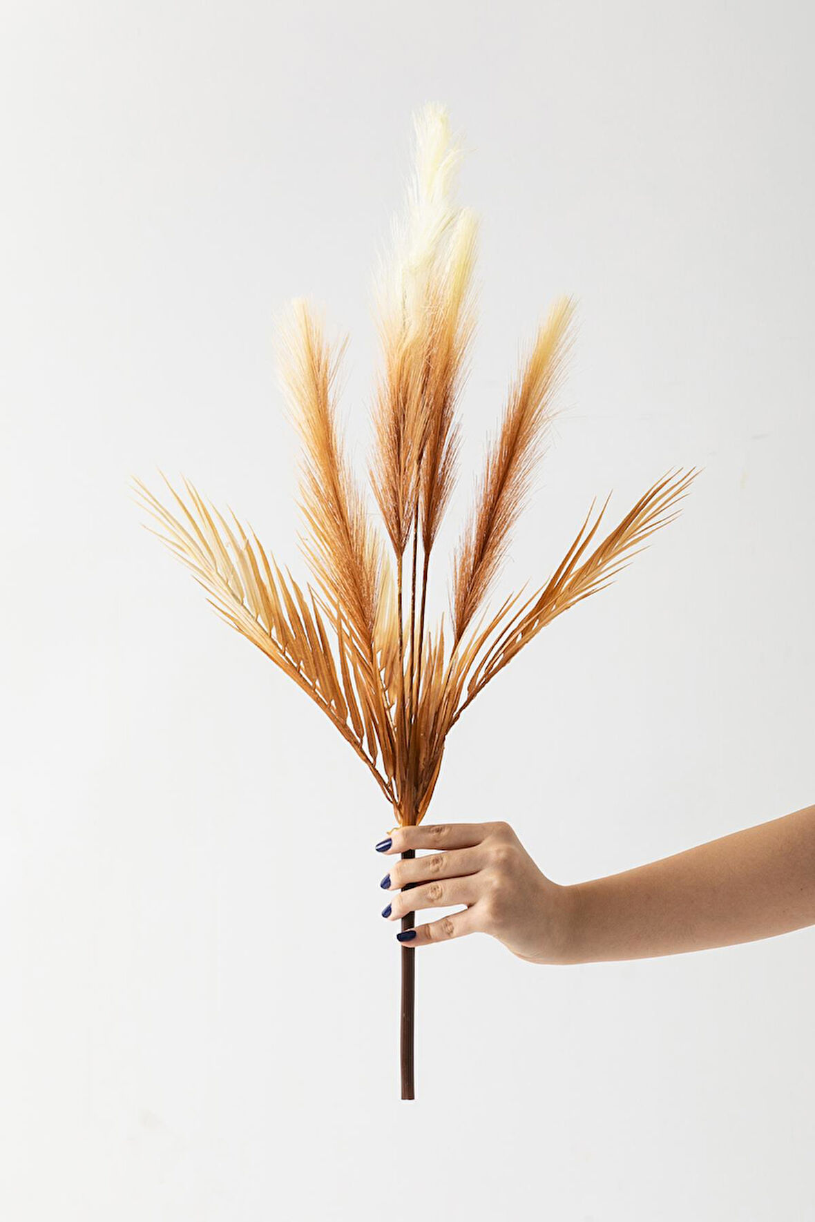 Yapay Tüylü Palmiye Yaprağı 75 Cm 8 Dal Kahverengi