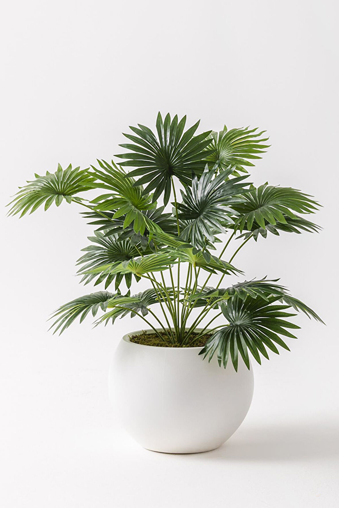 Yapay Çiçek Yelpaze Palmiyesi Küre Saksı 65 Cm