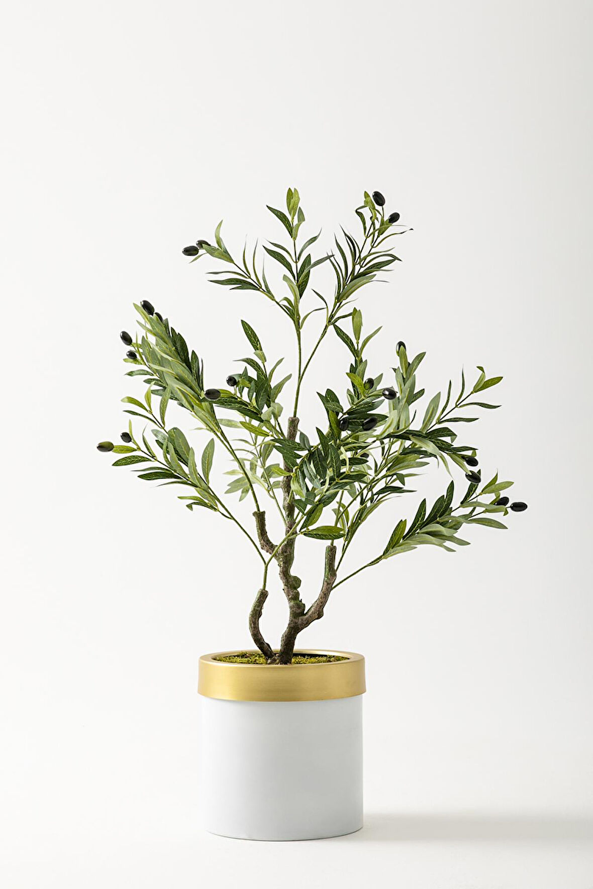 Yapay Zeytin Ağacı 85 Cm Beyaz Gold Metal Saksı