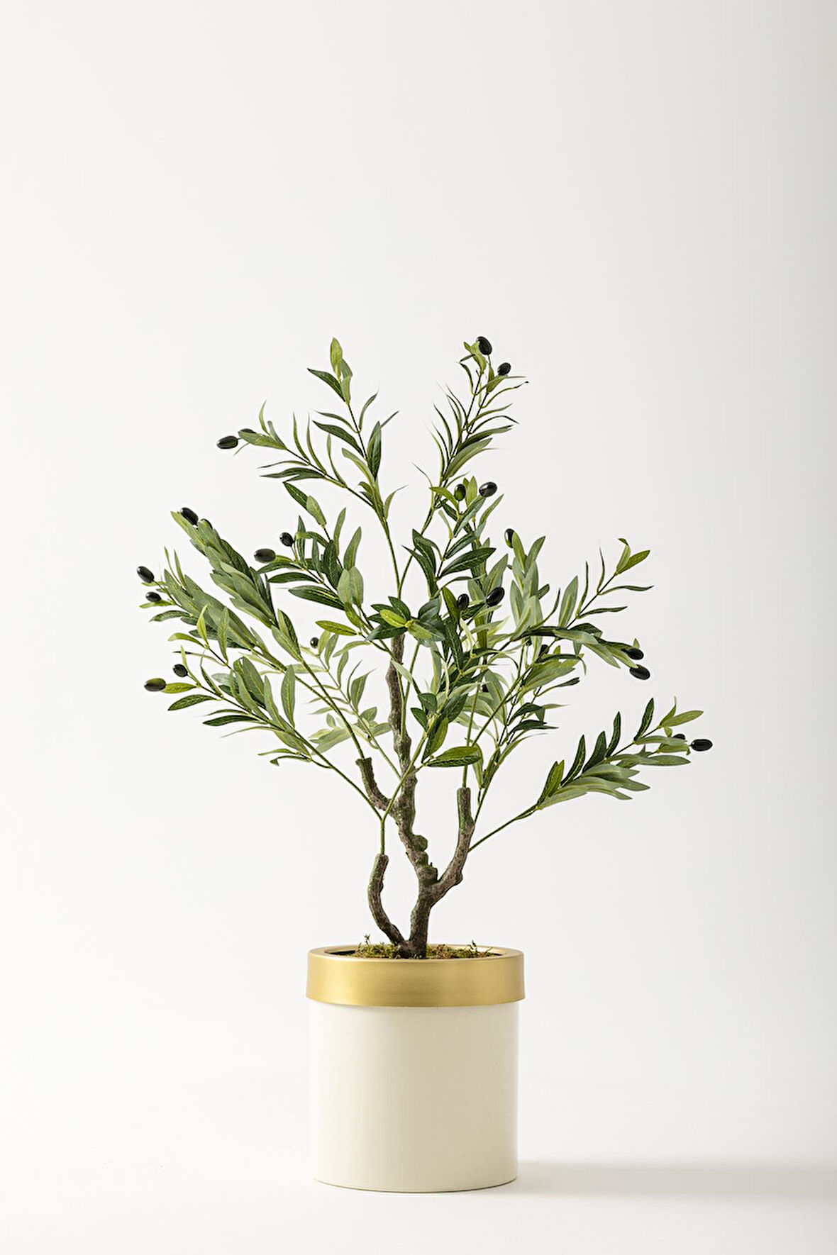 Yapay Zeytin Ağacı 85 Cm Krem Gold Metal Saksı