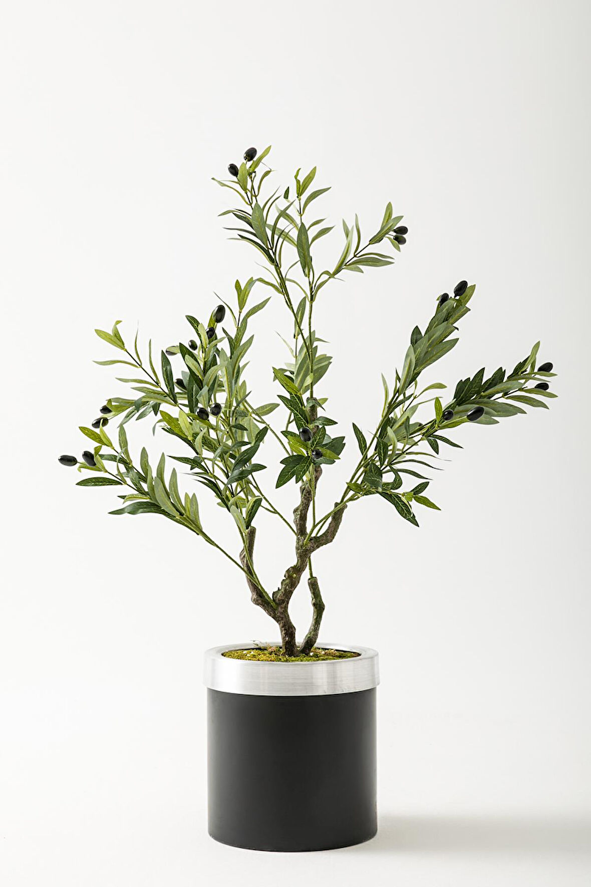 Yapay Zeytin Ağacı 85 Cm Siyah Gümüş Metal Saksı