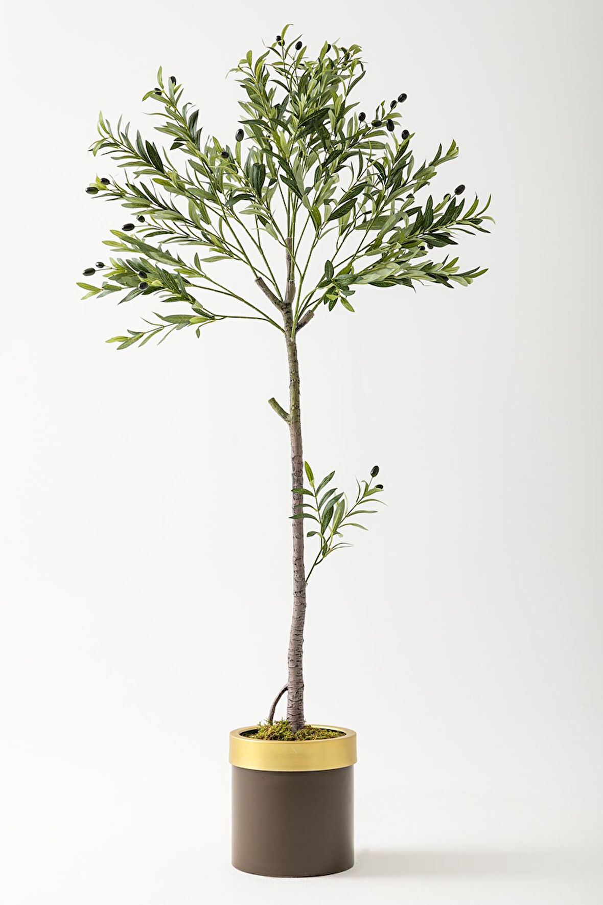 Yapay Zeytin Ağacı 160 Cm Kahverengi Gold Metal Saksı