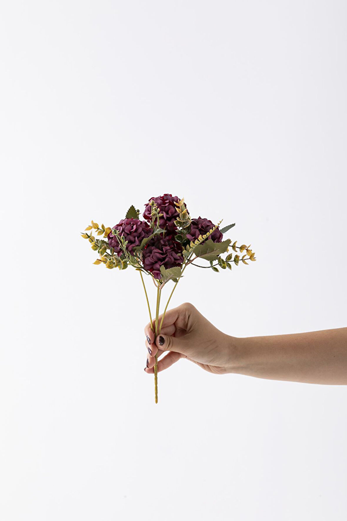 Yapay Ortanca Çiçeği 30 Cm 5 Dal Bordo