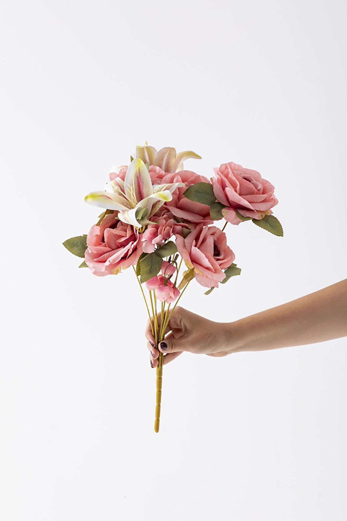 Yapay Lilyum Gül Demeti 45 Cm 11 Dal Pembe