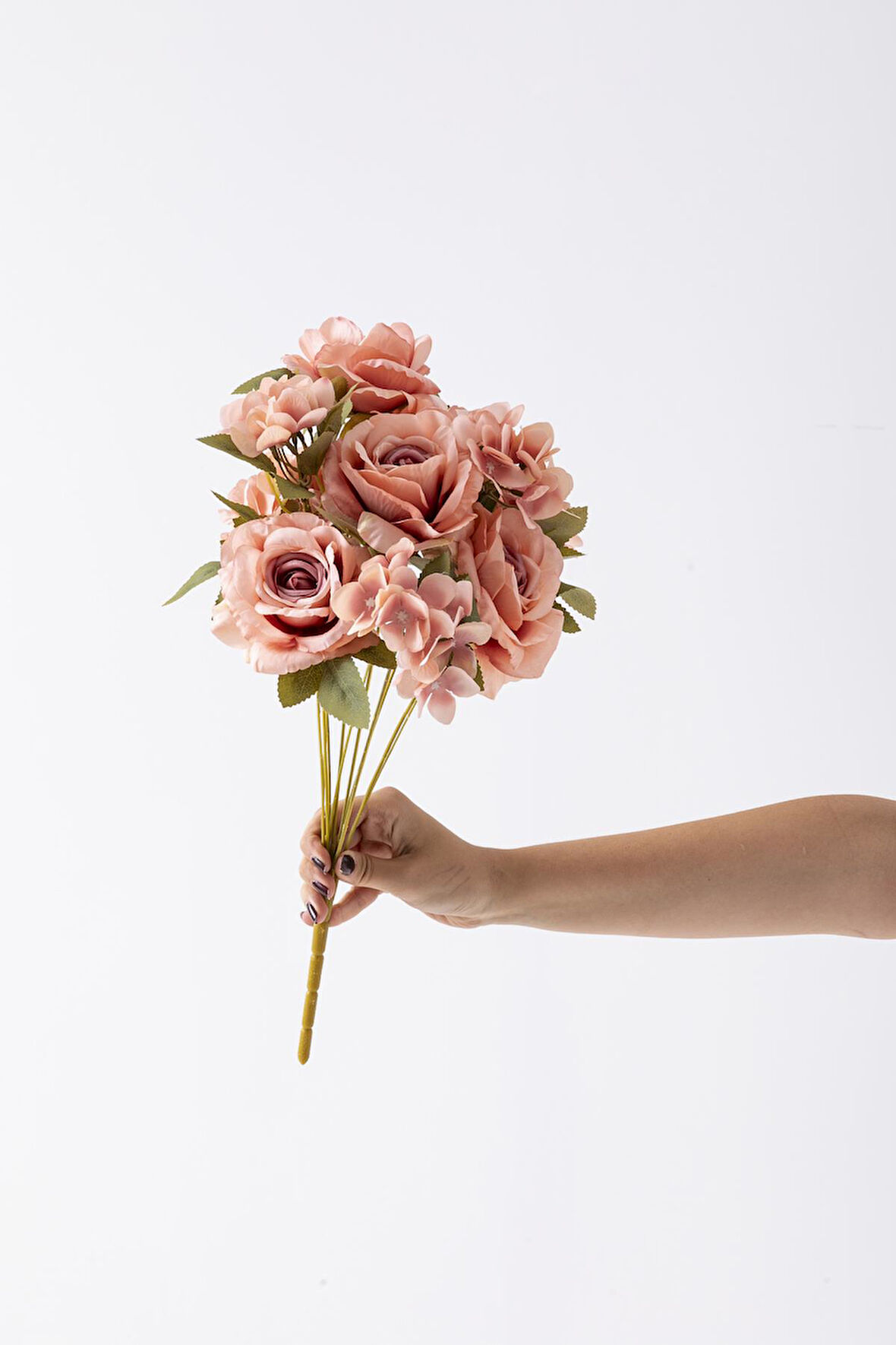 Yapay Ortancalı Gül Demeti Açık Pembe 45 Cm 11 Dal