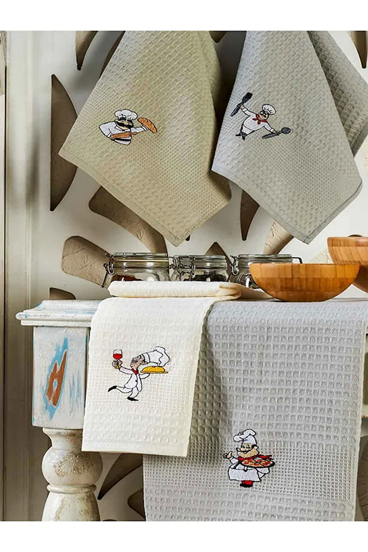 6 Parça %100 Pamuk 30 x 50cm Bej Mutfak Havlusu Seti Mutfak Kurulama Bezi Seti