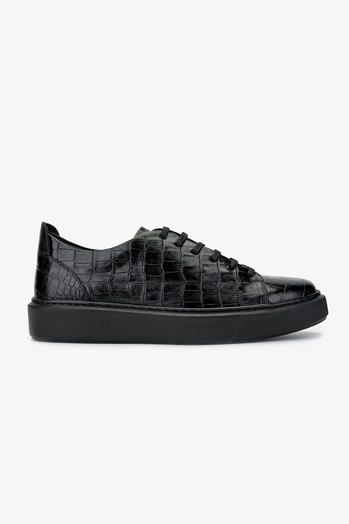 Valmenti Erkek Hakiki Deri Siyah Kroko Sneakers 537 3467 ERK AYK SK24-25 SIYAH KROKO