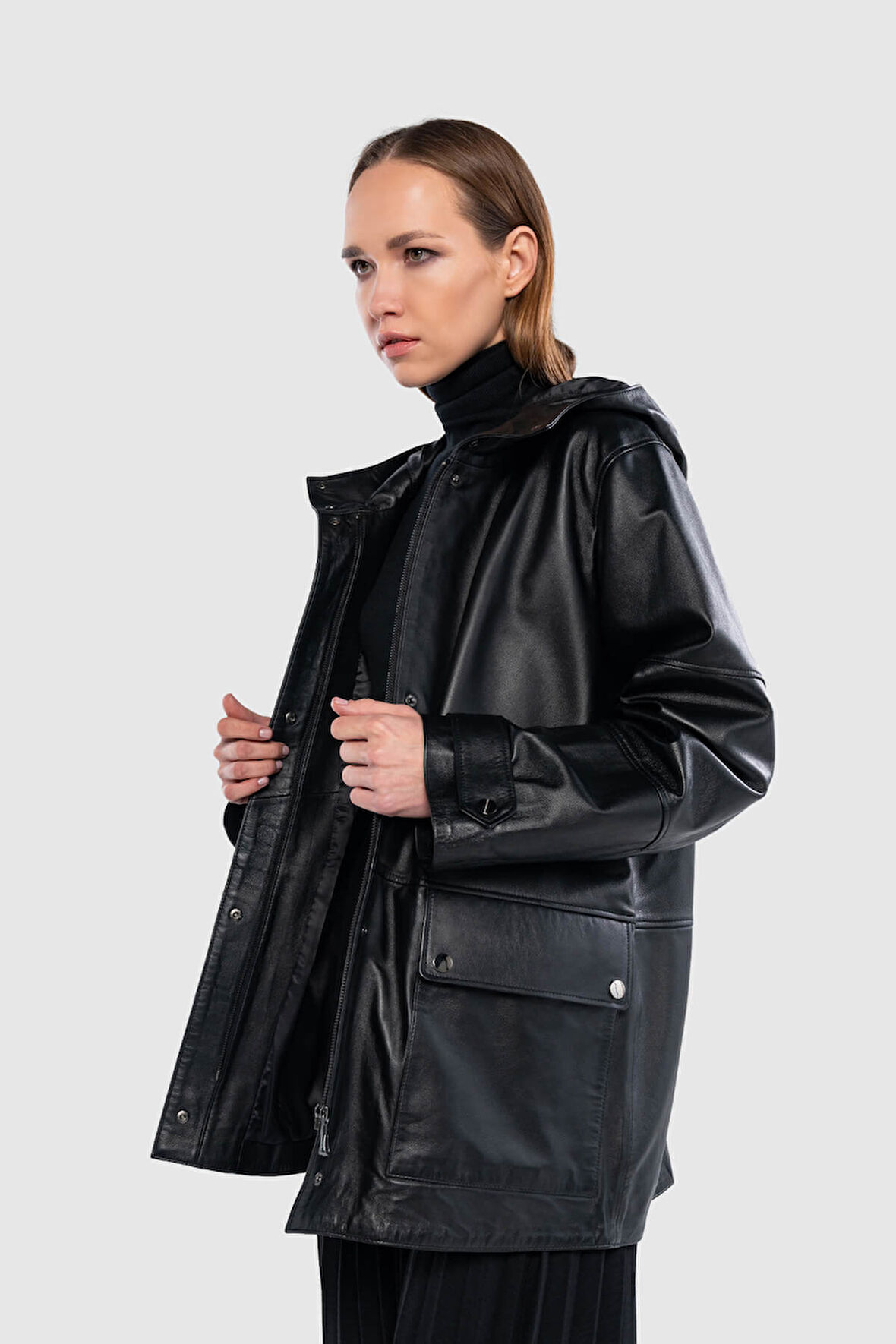 Tamer Tanca Kadın Hakiki Deri Siyah Deri Mont 1000 TCS BYN DERIMONT SK24/25 SIYAH ZIG