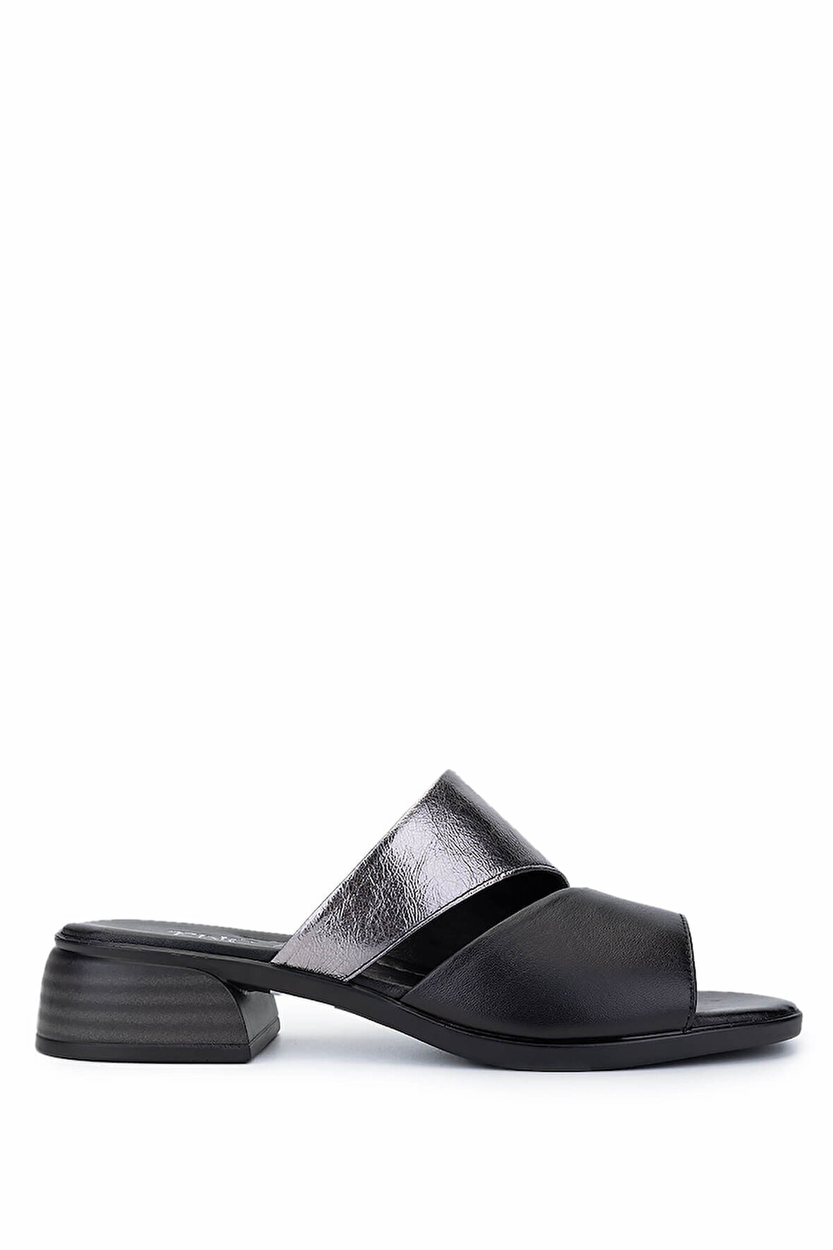 Tamer Tanca Kadın Hakiki Deri Siyah Topuklu Terlik 956 10201 BN TRLK Y25 SIYAH/PLATIN