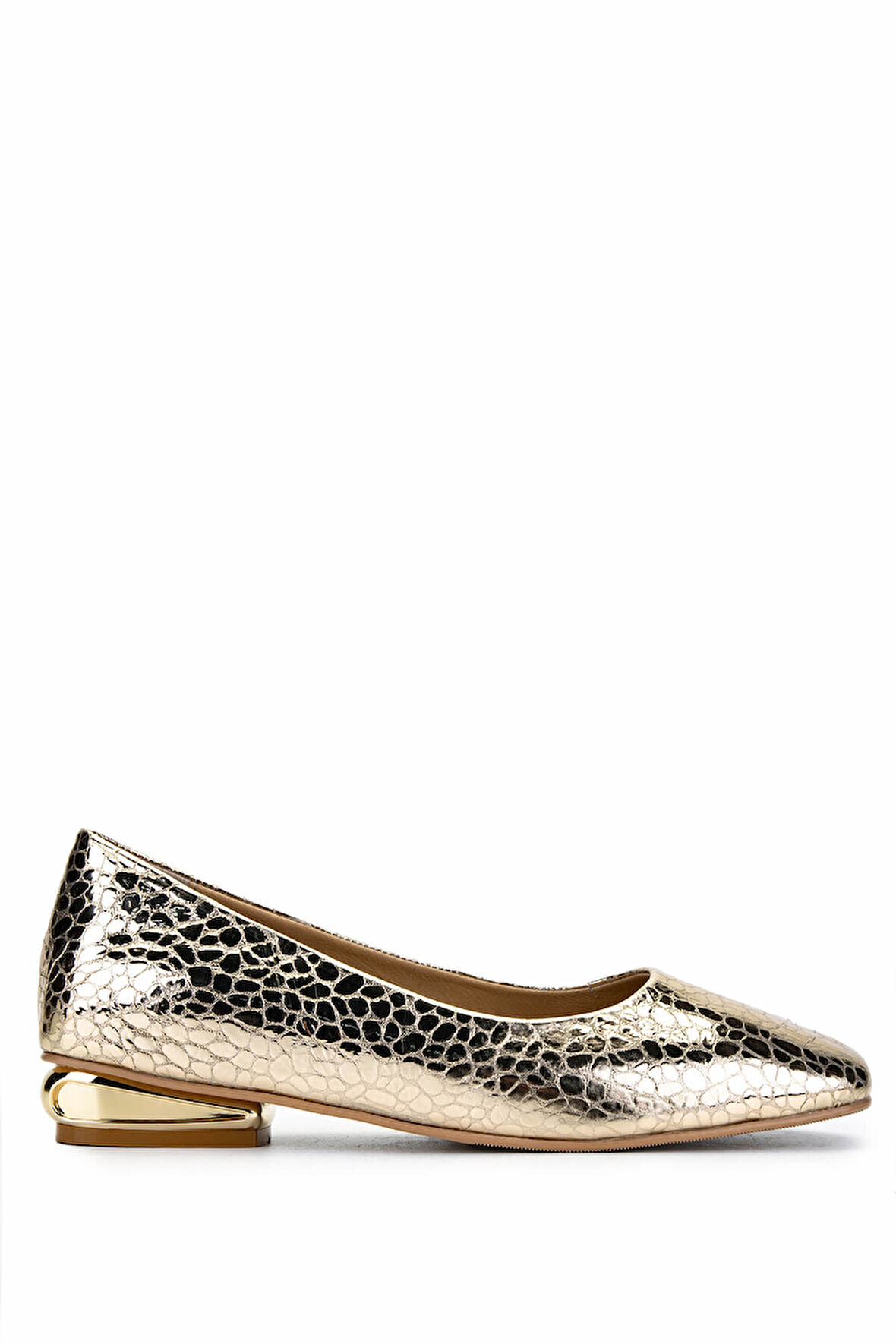 Tamer Tanca Kadın Hakiki Deri Gold Rugan Rugan Topuklu Ayakkabı 1105 2096 BN AYK Y25 NUDE BSK RGN