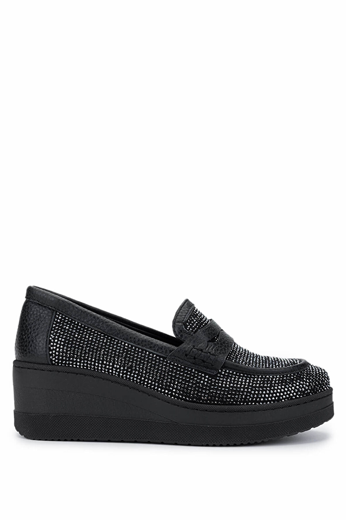 Tamer Tanca Kadın Hakiki Deri Siyah Taşlı Loafer Ayakkabı 937 23043 BN AYK Y25 SIYAH TASLI