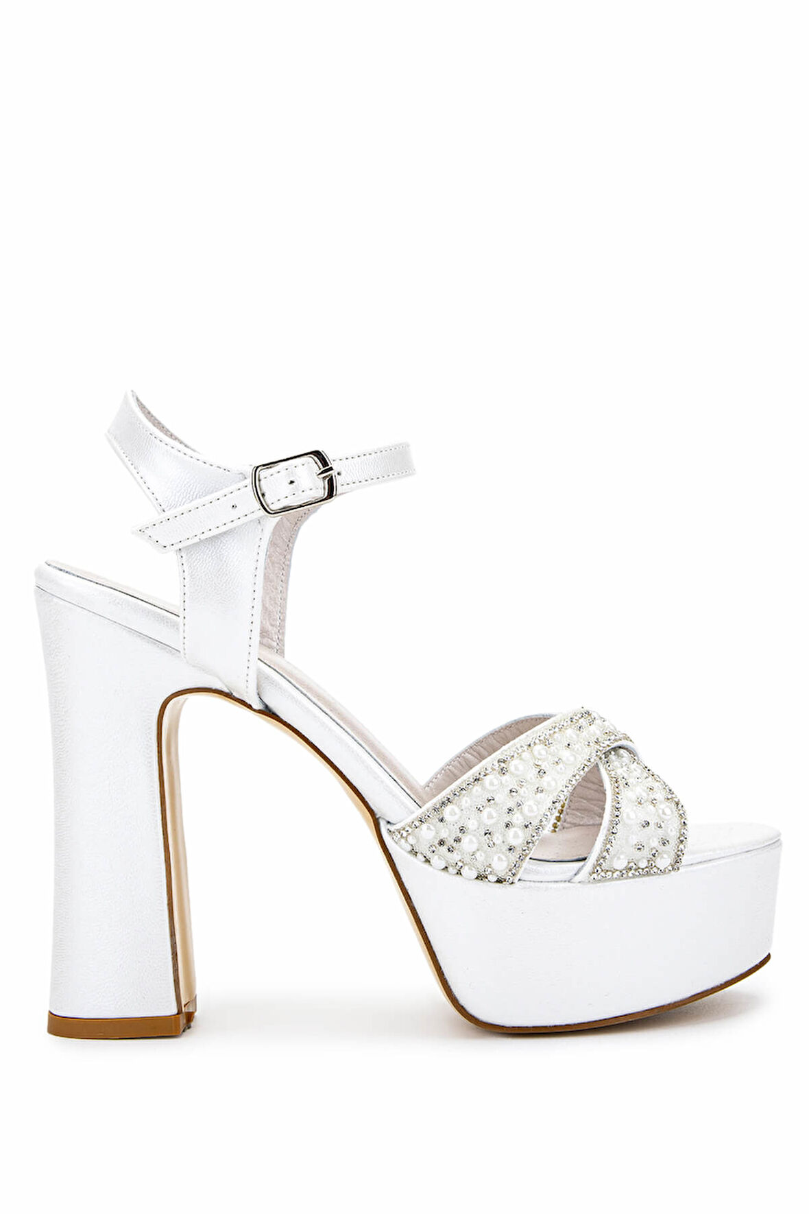 Tamer Tanca Kadın Vegan Beyaz Sedef Topuklu Ayakkabı 1065 450 BN AYK Y25 BEYAZ SEDEF