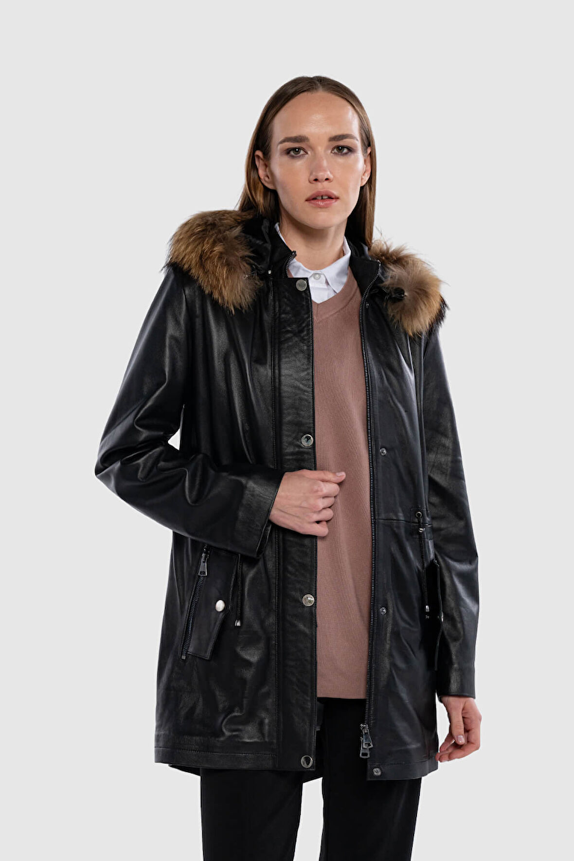 Tamer Tanca Kadın Hakiki Deri Siyah Deri Deri Mont 847 747-1 BYN DERIMONT SK25-26 SIYAH DR